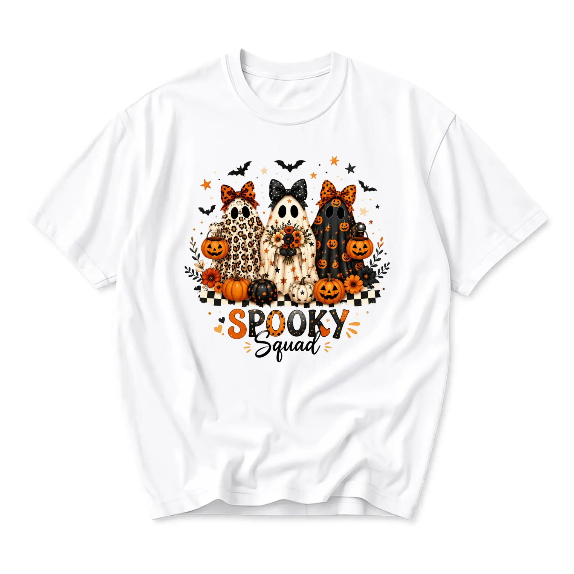 Funny Shirt Spooky Squad Halloween Graphic Tee Unisex Casual Apparel Fall Season Decorative Holiday Cotton Crew Neck Top