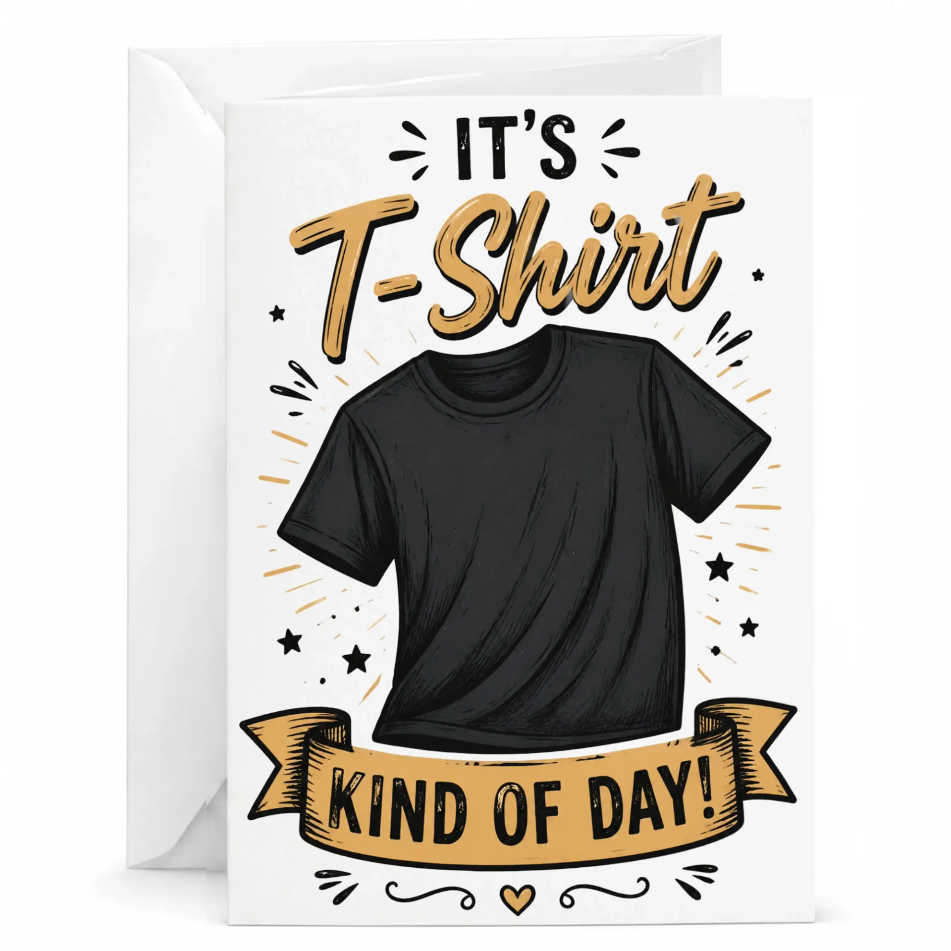 Funny Greeting Card It Is T-Shirt Kind of Day Casual Style Illustrated Stationery for Friends and Relaxed Vibes