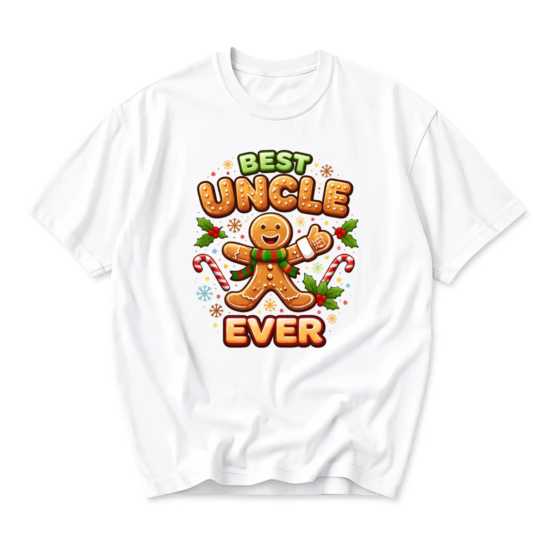 Funny Shirt Best Uncle Ever Gingerbread Cookie Graphic Print Unisex Crew Neck Casual Everyday Wear Soft Cotton Tee