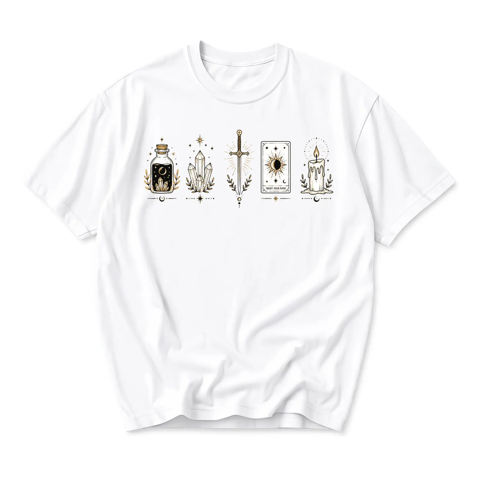 Graphic Tee Mystical Symbols Celestial Elements Shirt Occult Boho Style Unisex Crew Neck Short Sleeve Cotton Apparel