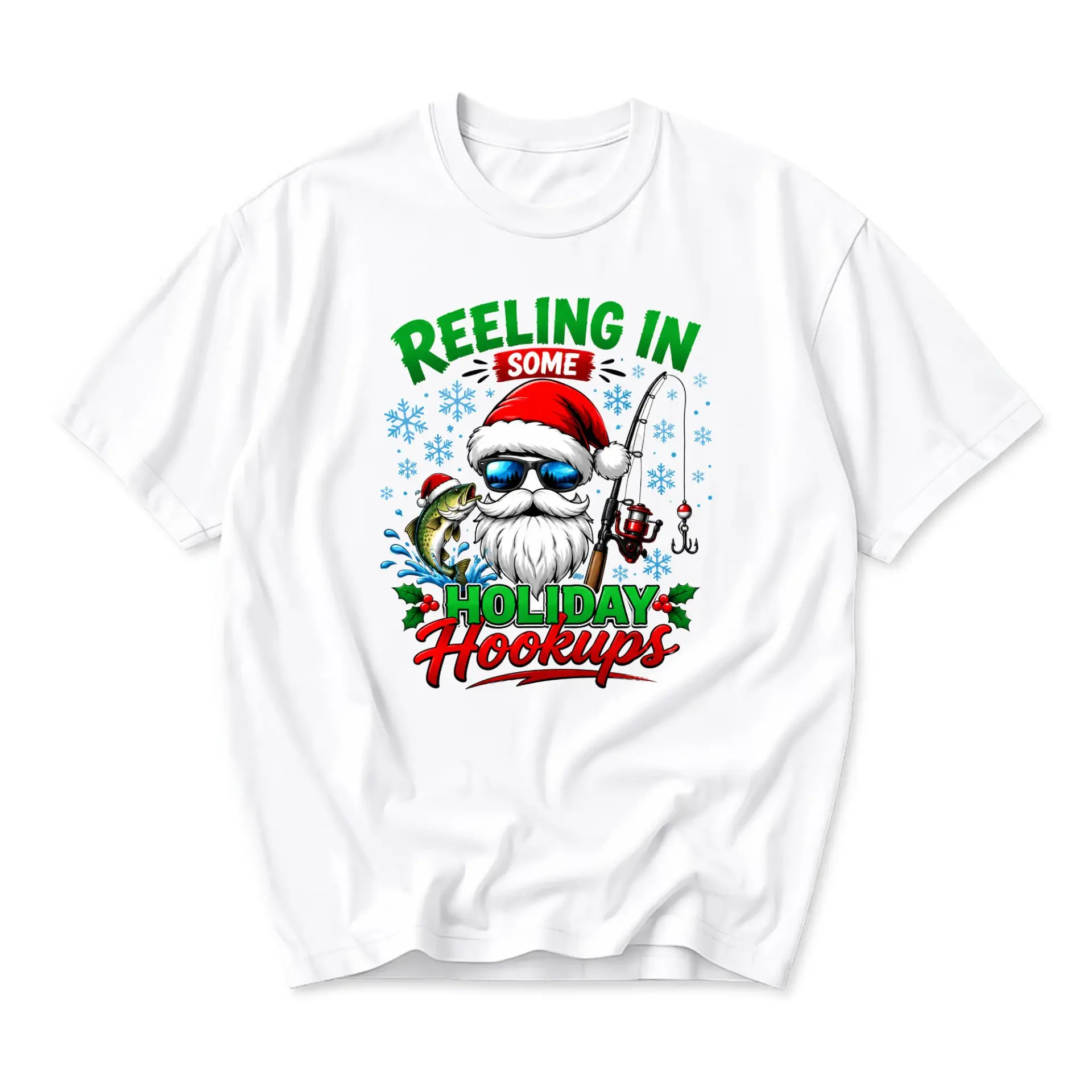 Funny Shirt Reeling in Some Holiday Hookups Graphic Tee Fishing Apparel for
