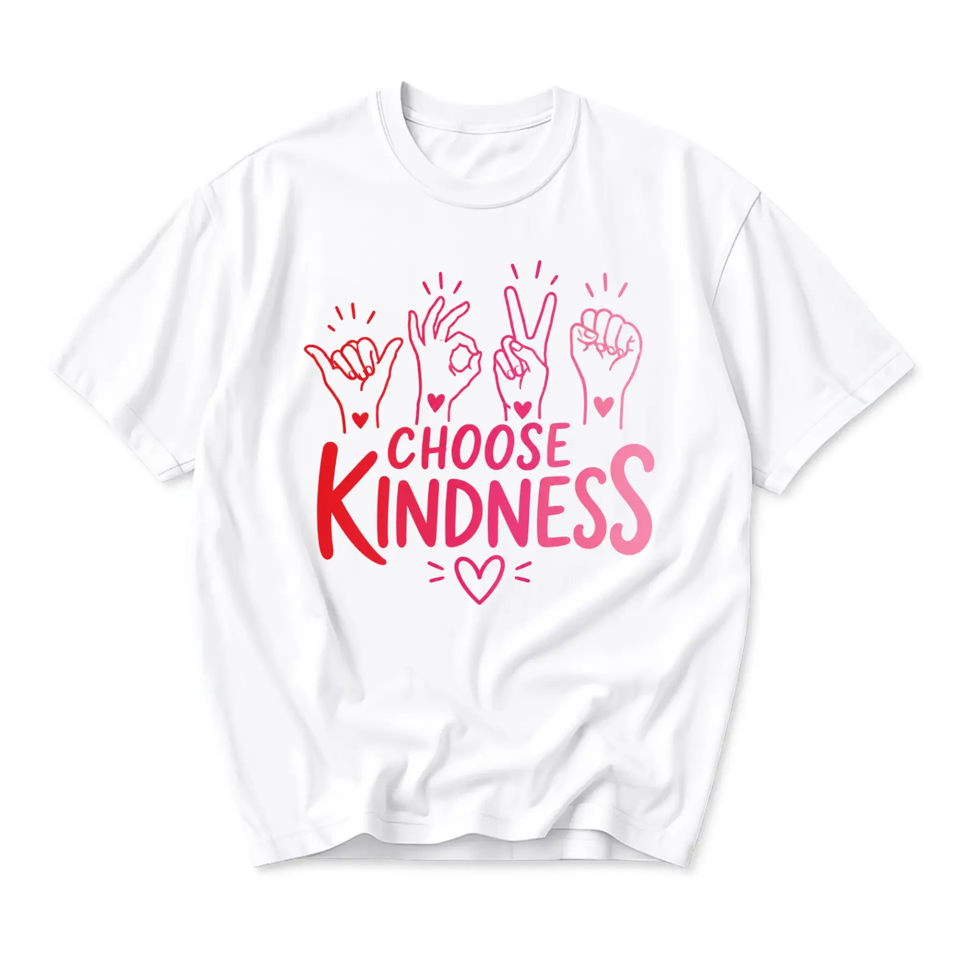 Graphic Tee Choose Kindness Hand Signs Shirt Unisex Crew Neck Short Sleeve Casual Cotton Blend Apparel Everyday Outfit