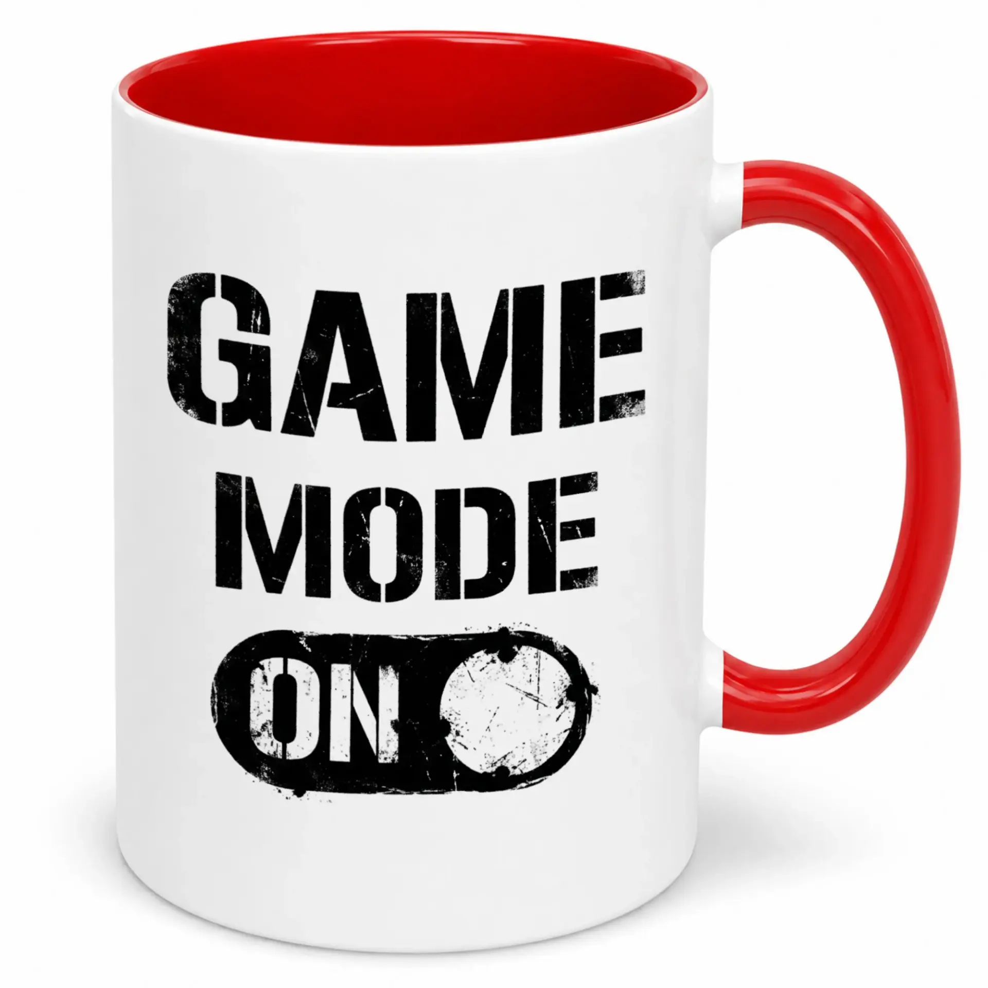 Funny Gamer Coffee Mug with Red Handle and Interior - Unique Gaming-Themed White Ceramic Drinkware for Enthusiasts and Streamers