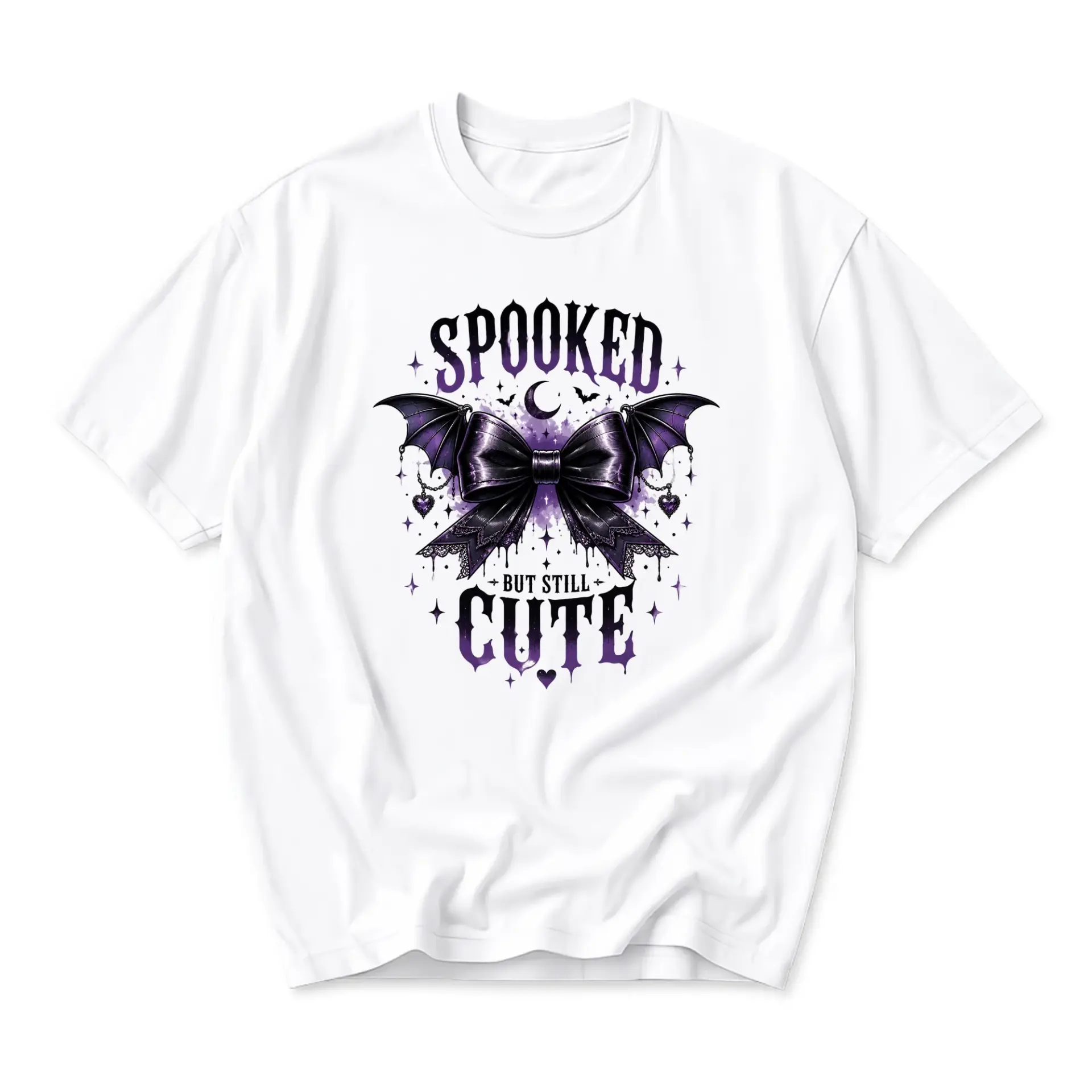 Graphic Tee Spooked but Still Cute Bat Bow Unisex Crew Neck T-Shirt Soft Cotton Casual Everyday Apparel