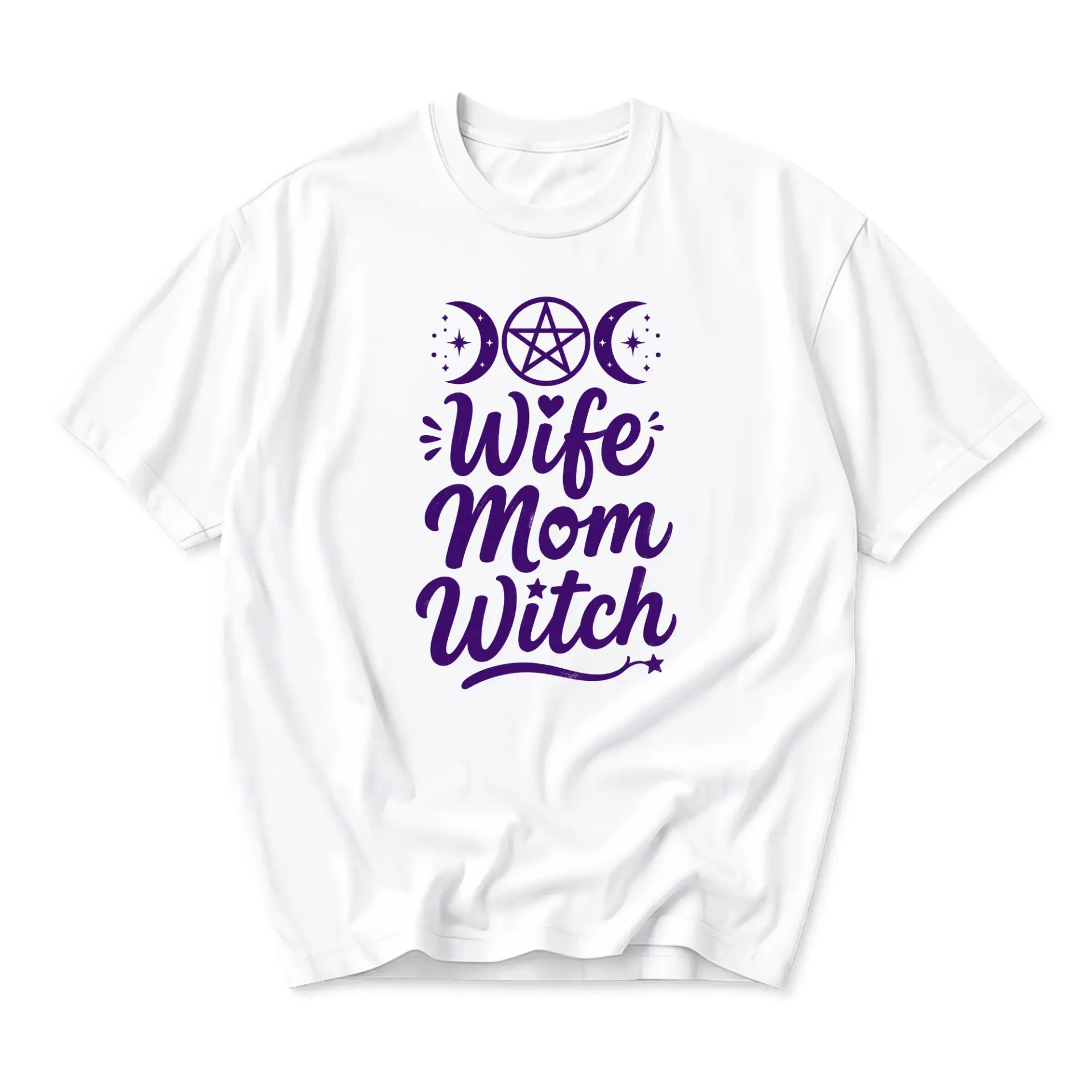 Graphic Tee Wife Mom Witch Celestial Symbol Printed Unisex Casual Crew Neck Comfortable Cotton Blend Shirt Top