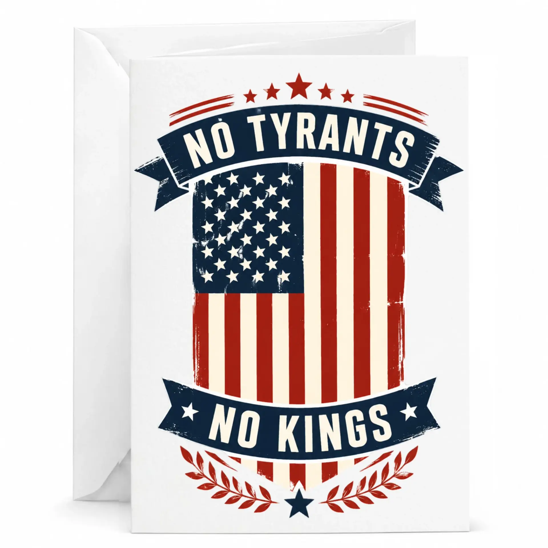 Greeting Card No Tyrants No Kings Patriotic American Flag Design Folded Stationery for Holidays and Events