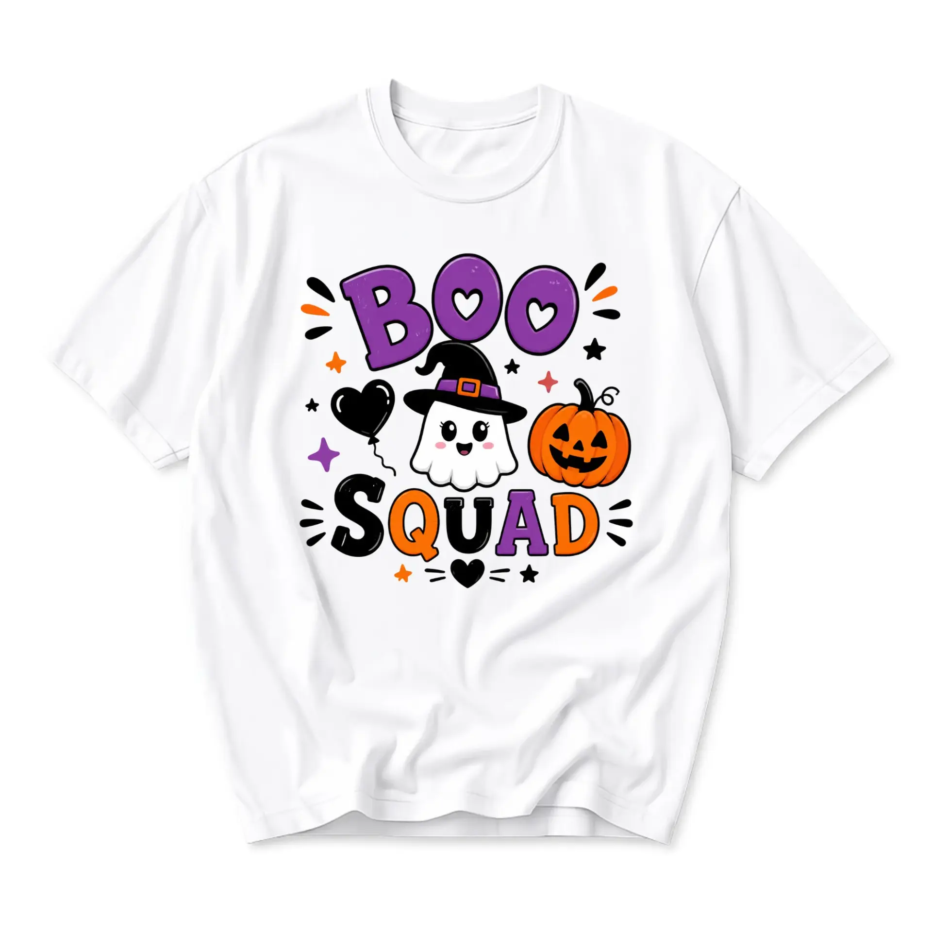 Graphic Tee Boo Squad Halloween T-Shirt Cute Ghost Pumpkin Unisex Crew Neck Apparel for Casual Fall Seasonal Outfits