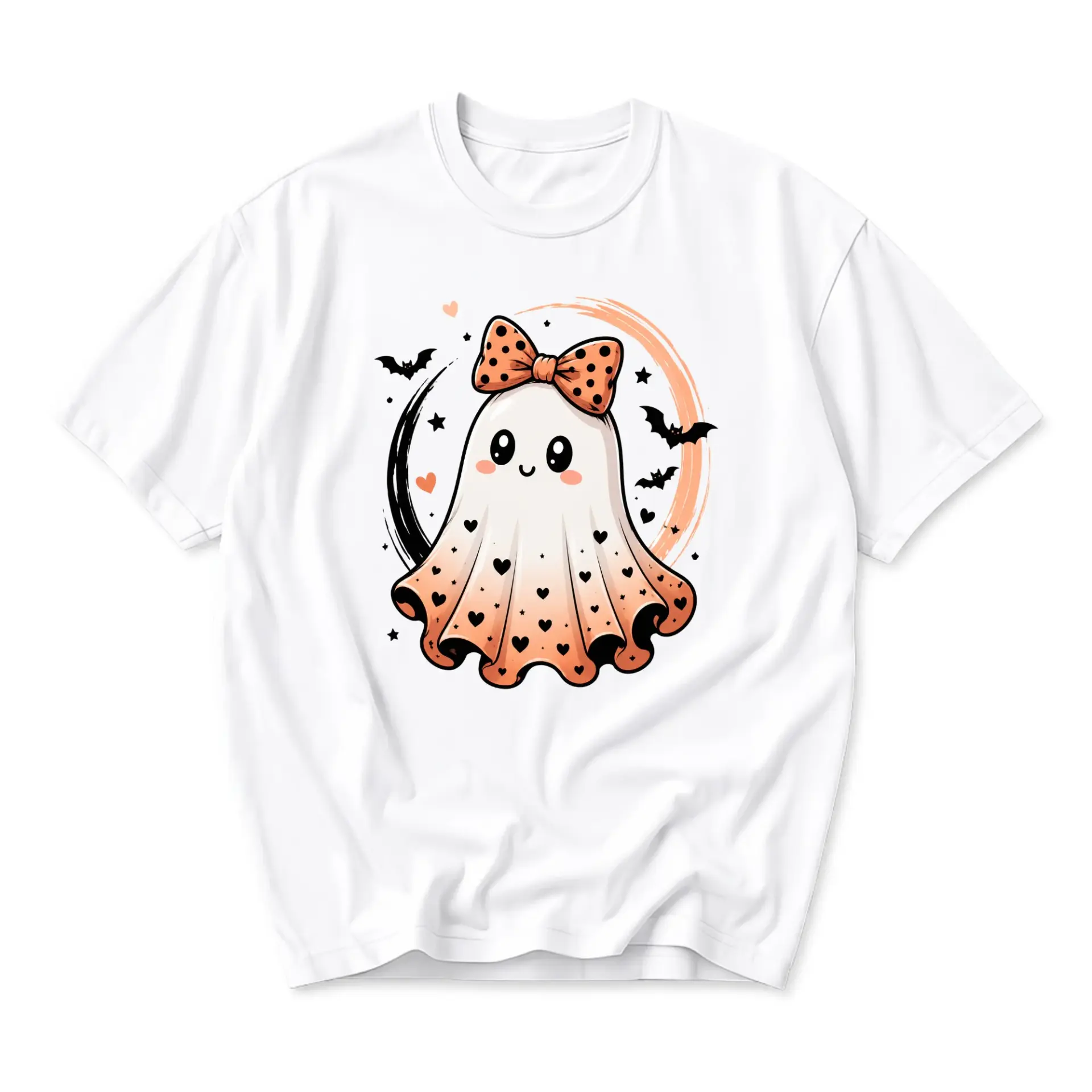 Graphic Tee Cute Ghost Wearing Bow T-Shirt Unisex Casual Crew Neck Holiday Inspired Seasonal Apparel Comfortable Top