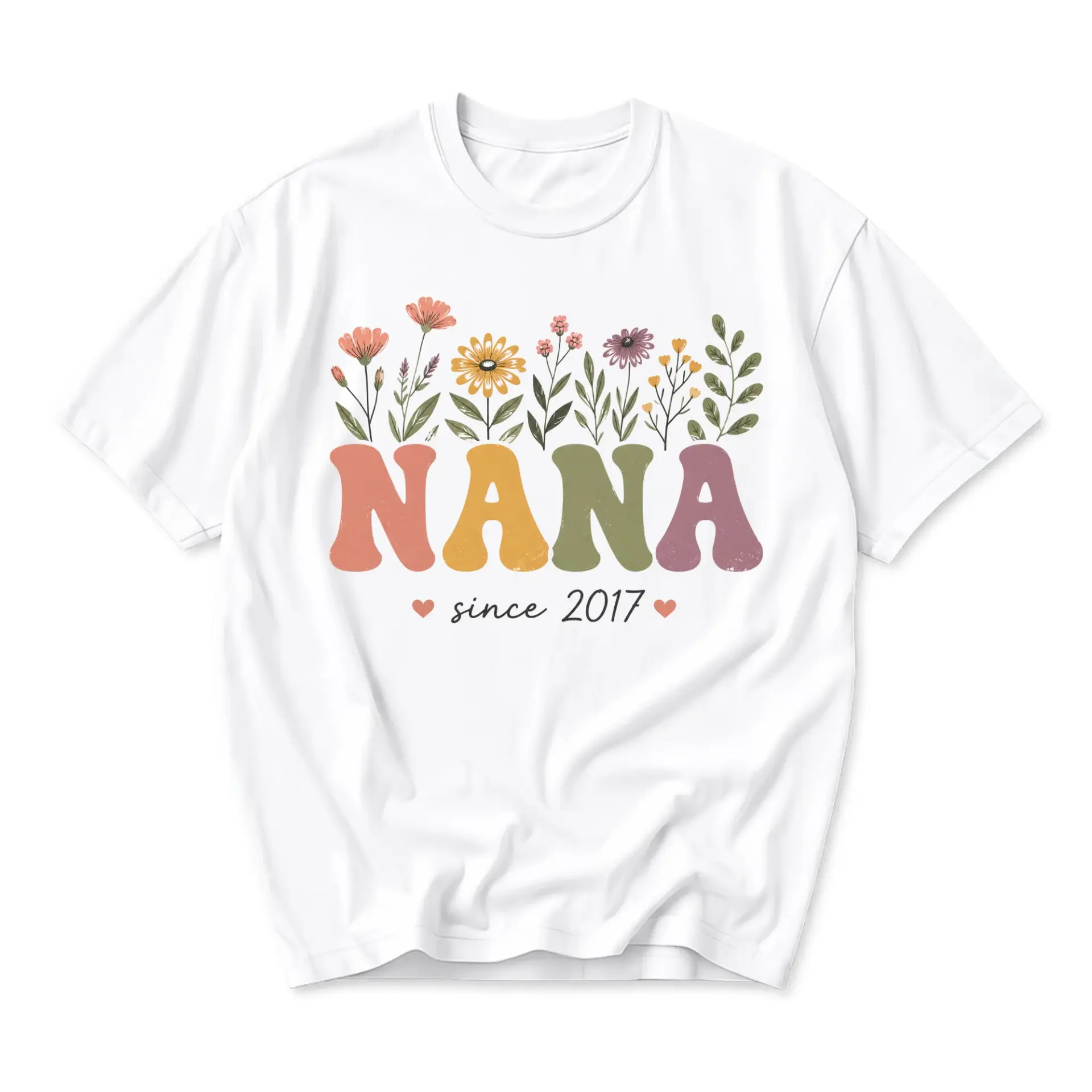 Graphic Tee Nana Since 2017 Retro Floral Unisex Crew Neck Short Sleeve Casual Cotton Blend Apparel for Everyday Wear