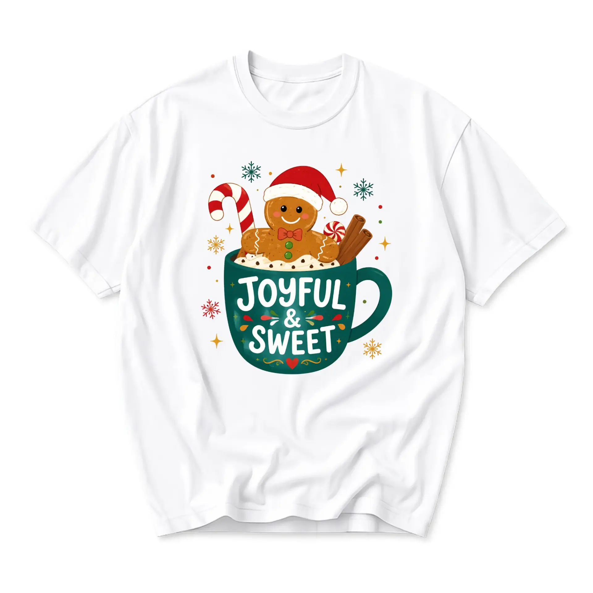 Graphic Tee Joyful and Sweet Gingerbread Man Holiday Unisex T-Shirt Festive Casual Crew Neck Short Sleeve Shirt