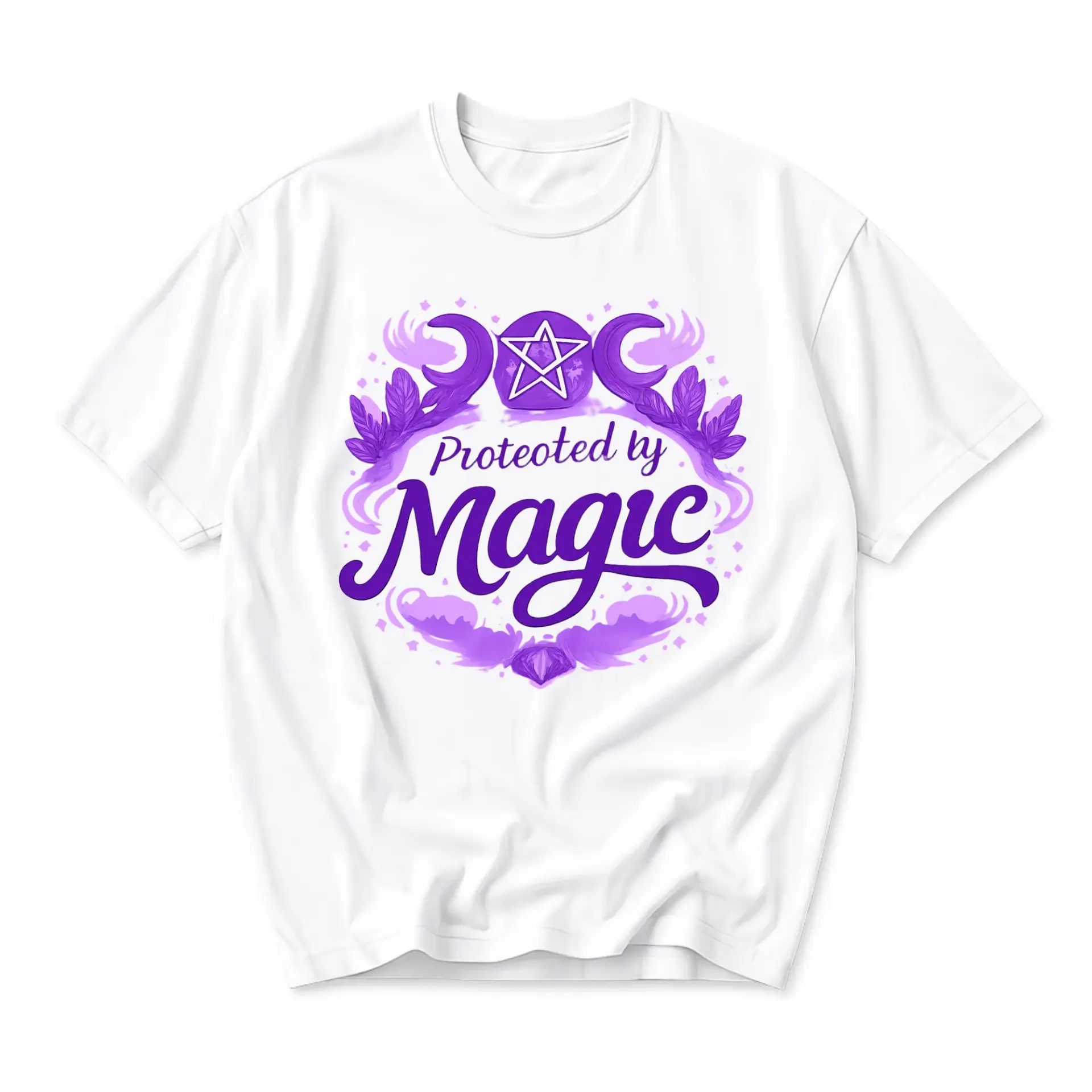 Graphic Tee Protected by Magic Design Unisex Casual Everyday Short Sleeve Crew Neck T-Shirt for Witchy Aesthetic Lovers