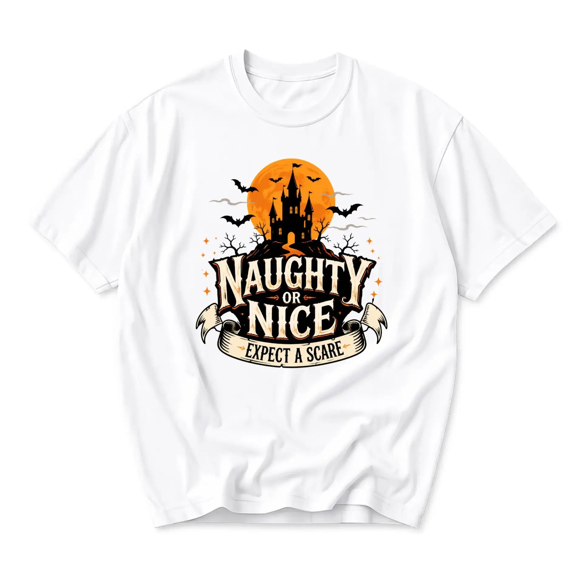 Graphic Tee Naughty or Nice Expect a Scare Halloween Unisex Crew Neck Casual Cotton Blend Short Sleeve Shirt