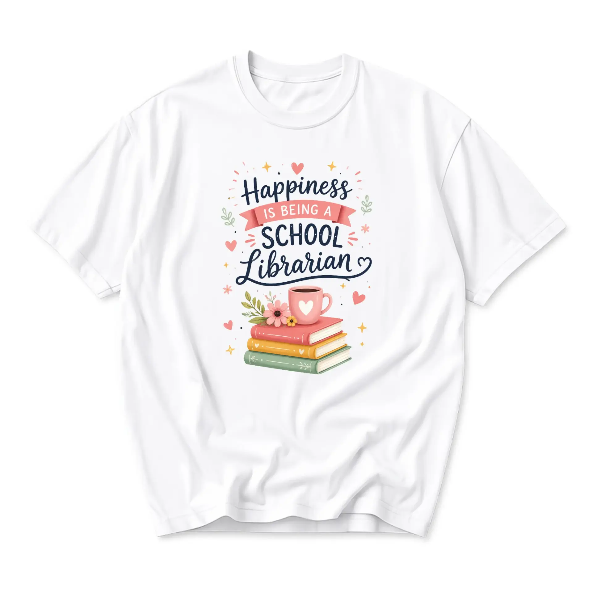 Graphic Tee School Librarian Happiness Quote Unisex Shirt Soft Cotton Casual Apparel for Book Lovers and Educators