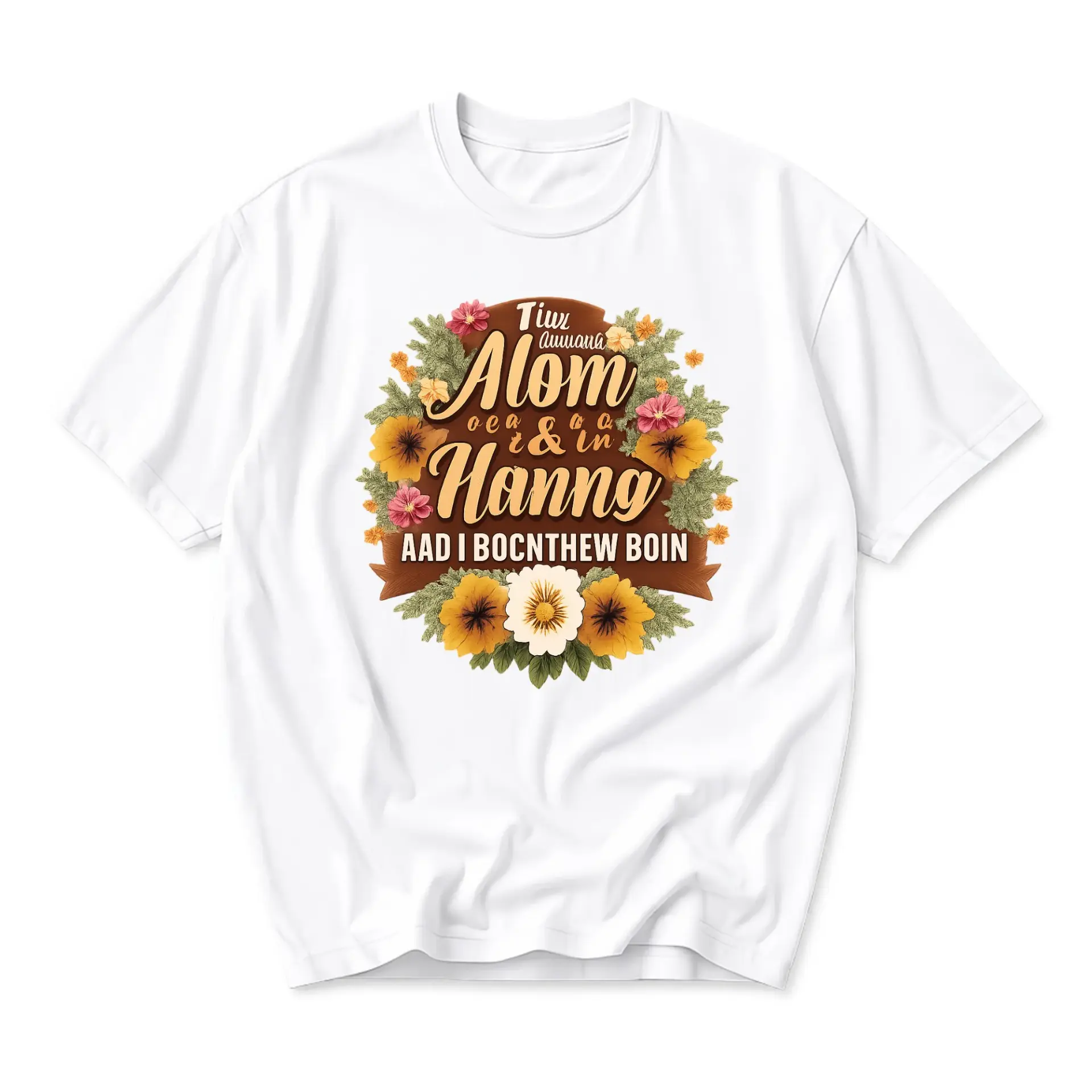 Graphic Tee Unisex Crew Neck T-Shirt Floral Lettering Design Casual Cotton Blend Apparel for Everyday Comfortable Wear