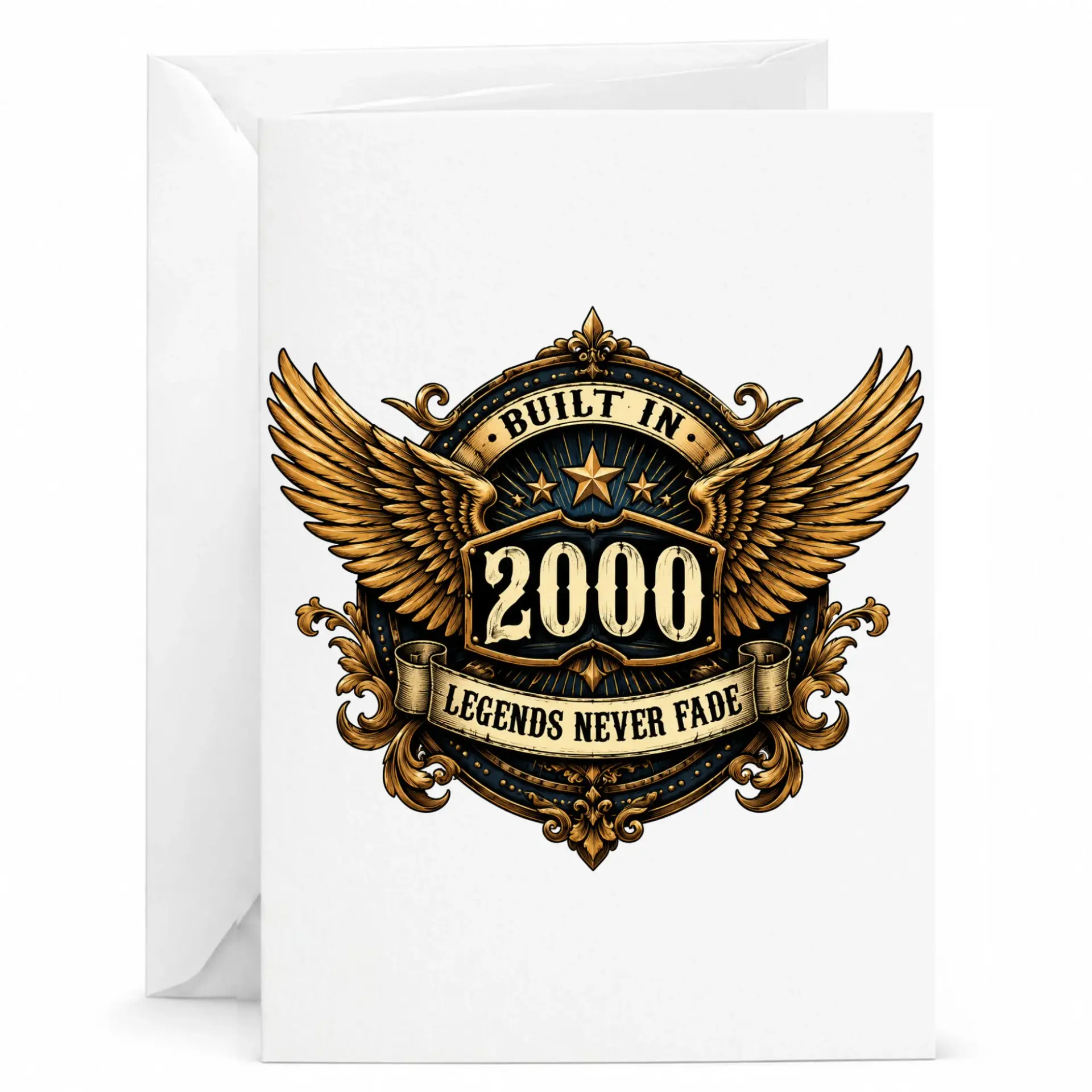 Greeting Card Built in 2000 Legends Never Fade Vintage Style Emblem Design Birthday Anniversary Congratulation Card