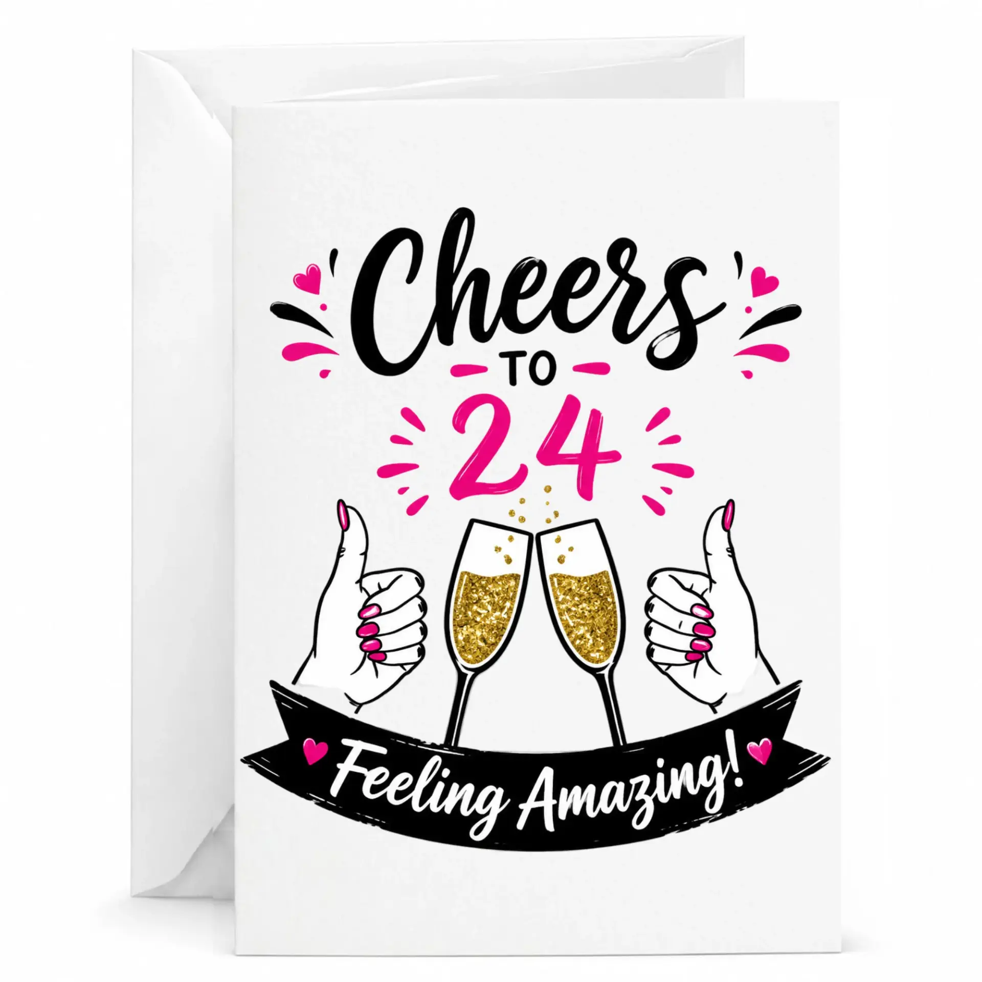 Birthday Card for 24th Birthday Cheers to 24 Feeling Amazing Greeting Card with Matching White Envelope for Celebration