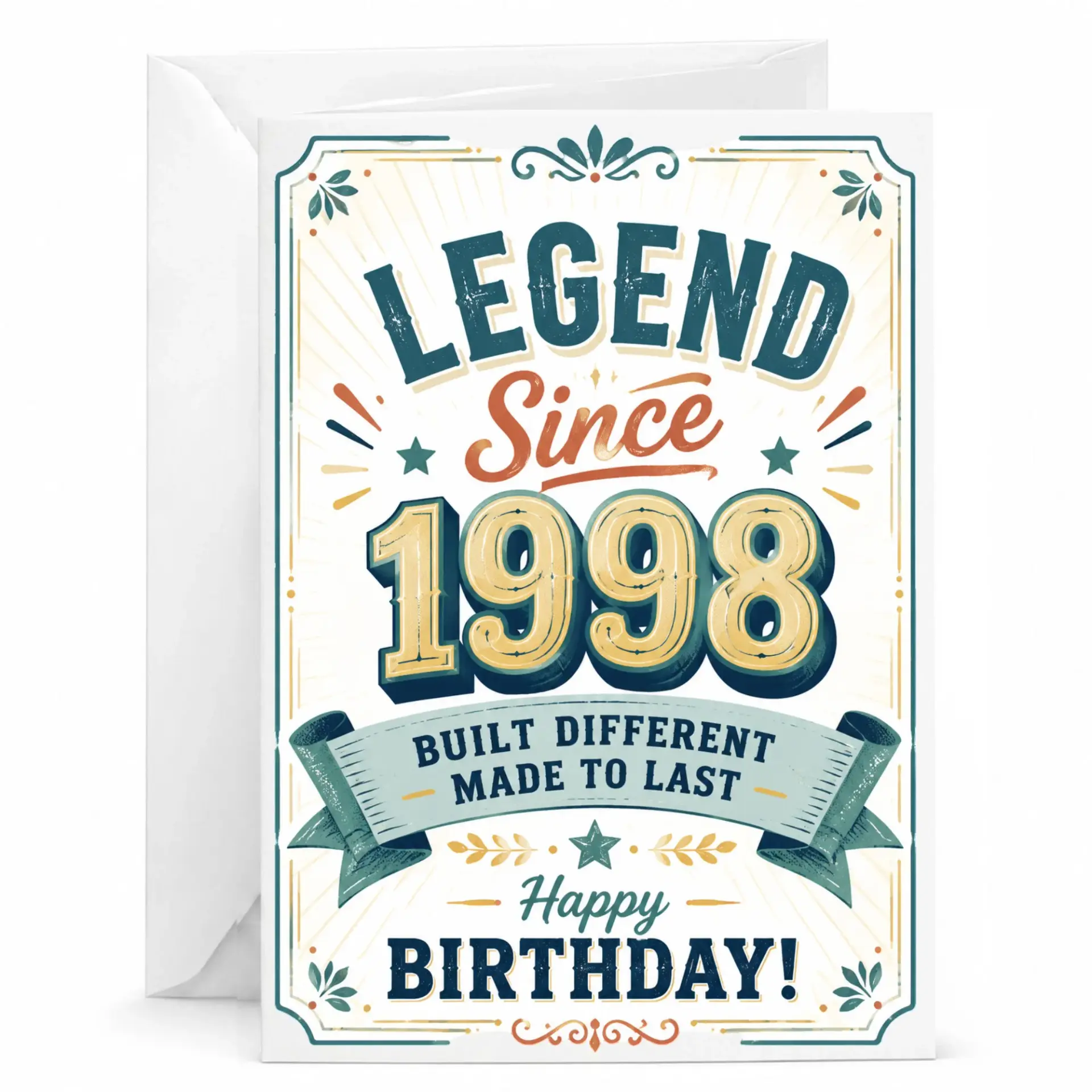 Birthday Card Legend Since 1998 Vintage Style Greeting Card for Birthday Celebration with Envelope 5x7 Inches