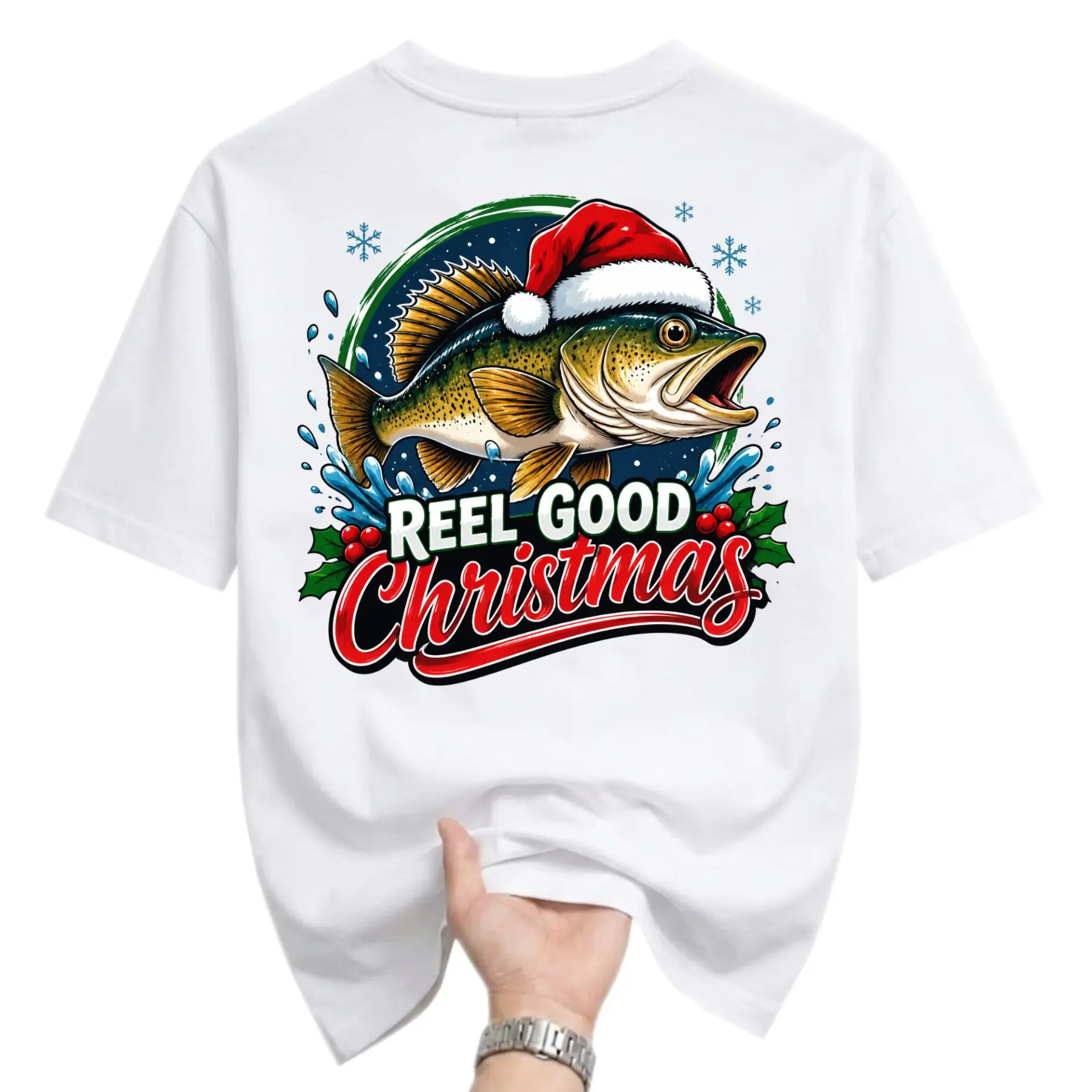 Funny Shirt Reel Good Christmas Fish Graphic Tee Unisex Holiday Crew Neck