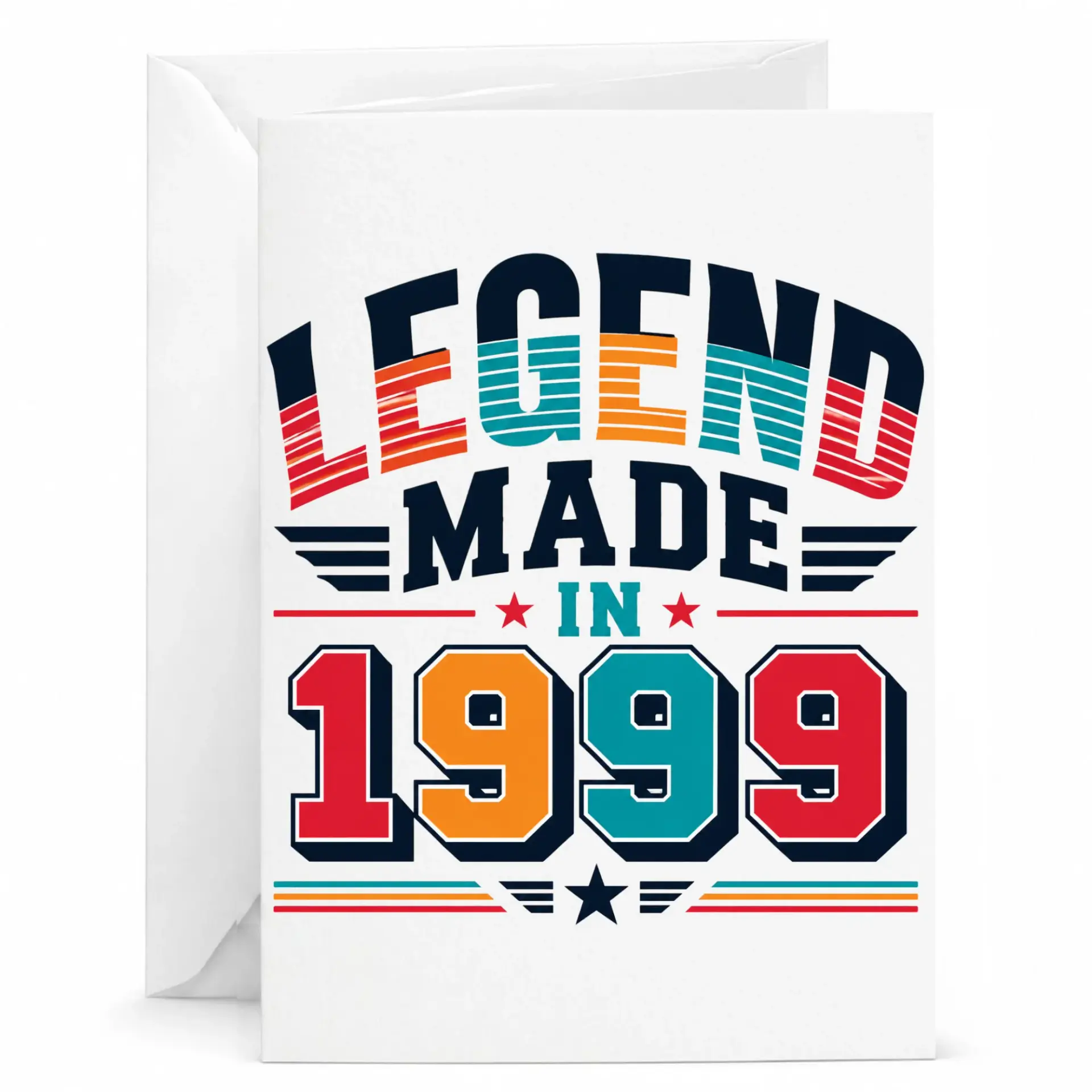 Birthday Card Legend Made in 1999 Vintage Style Graphic Greeting Card for Milestone Celebration with White Envelope