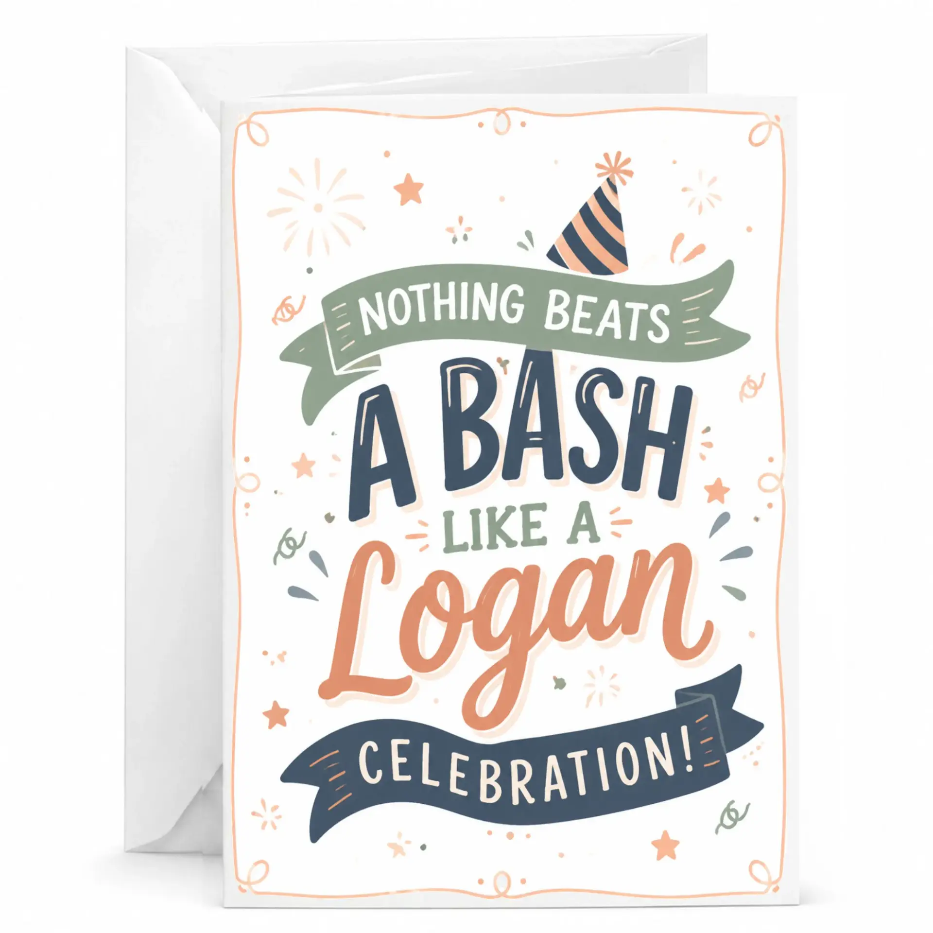 Birthday Card Funny Celebration Pun Greeting Card for a Logan Featuring Party Decor and Festive Typography 5x7 Inches