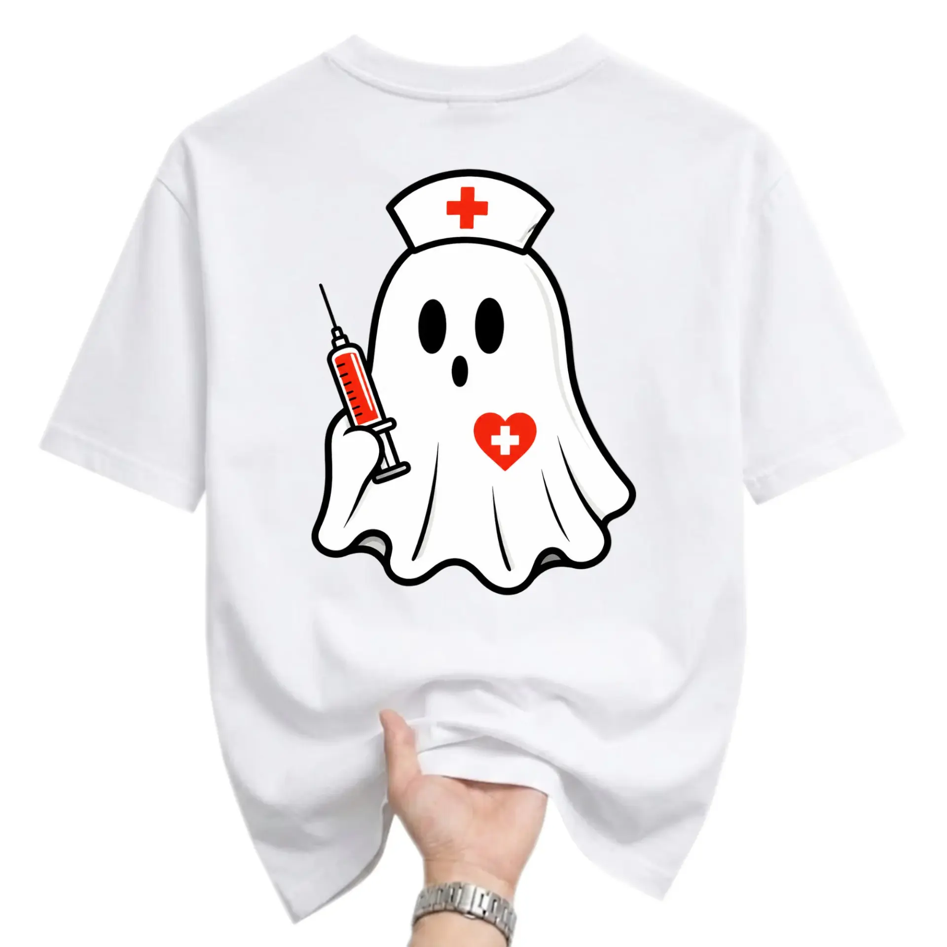 Graphic Tee Unisex Nurse Ghost T-Shirt Cute Spooky Medical Apparel for Casual Everyday Wear and Medical Professionals