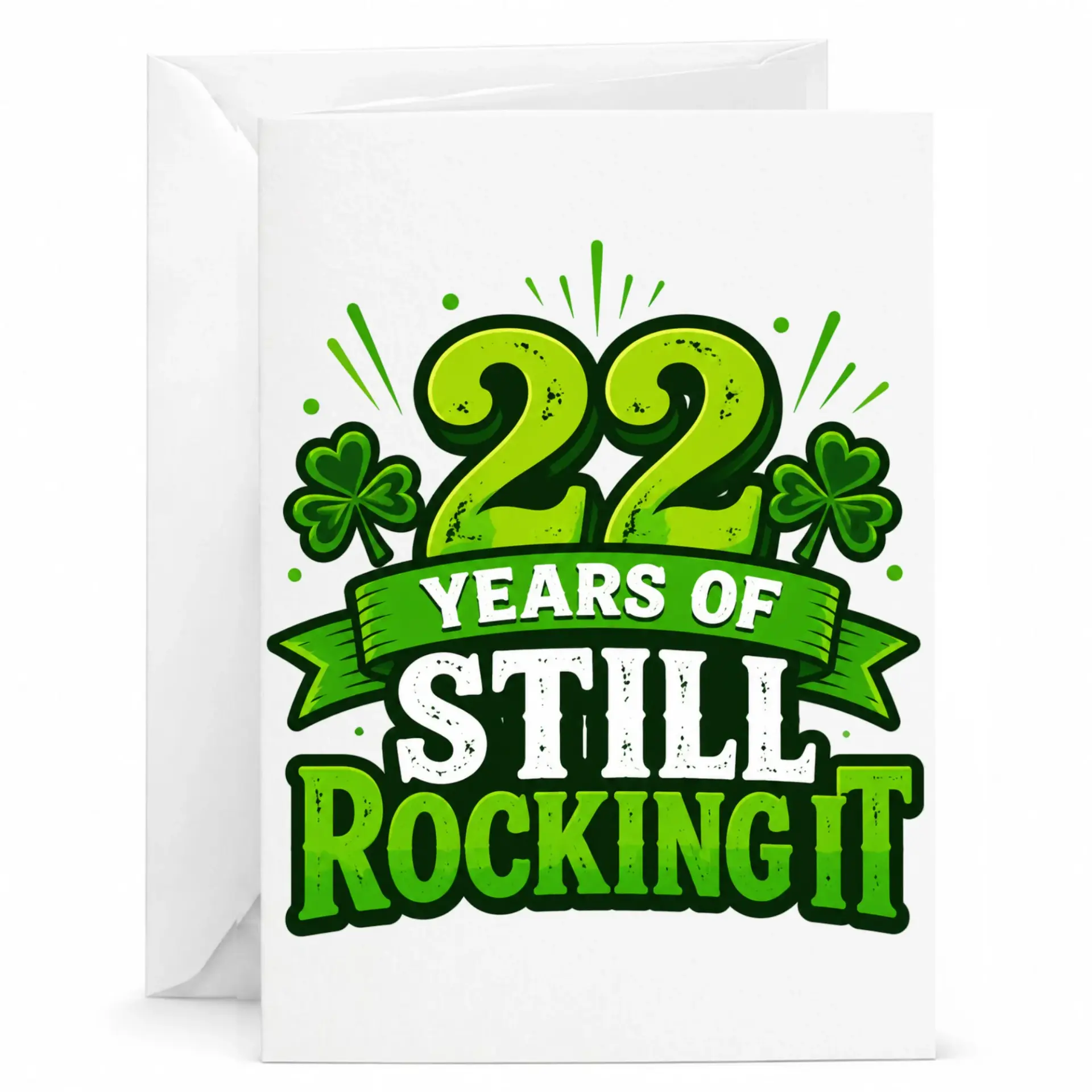 Funny 22nd Birthday Greeting Card Shamrock Theme Celebrating 22 Years of Still Rocking It Milestone Anniversary Card