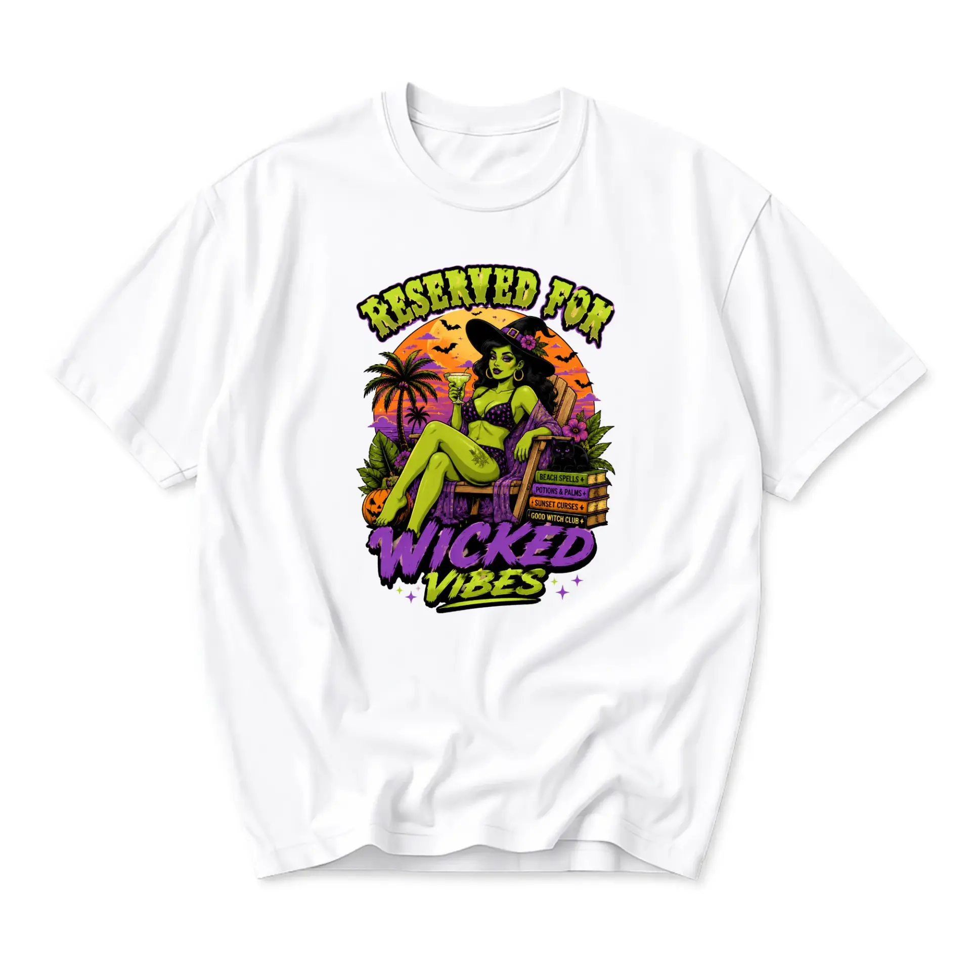Graphic Tee Reserved for Wicked Vibes Witch Illustration Unisex Cotton Blend Short Sleeve Crew Neck Casual Summer Shirt