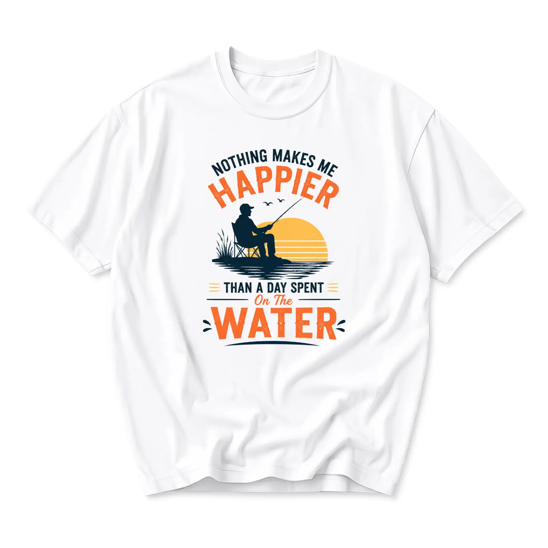Funny Shirt Nothing Makes Me Happier Than a Day Spent on the Water Fishing Graphic Tee Unisex Cotton Crew Neck Top