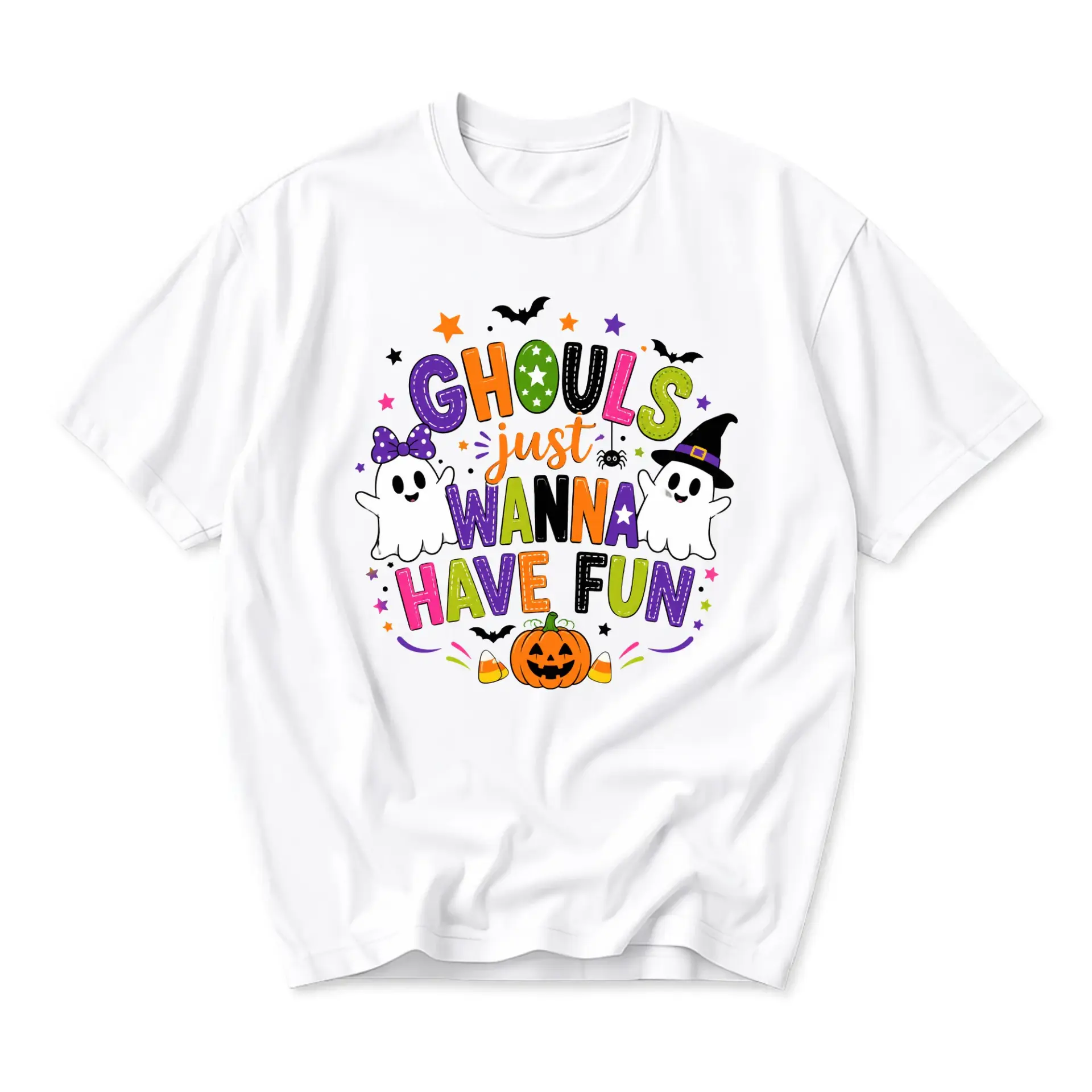 Graphic Tee Ghouls Just Wanna Have Fun Halloween Shirt Cute Ghost Spooky Seasonal Unisex Crew Neck Short Sleeve Top