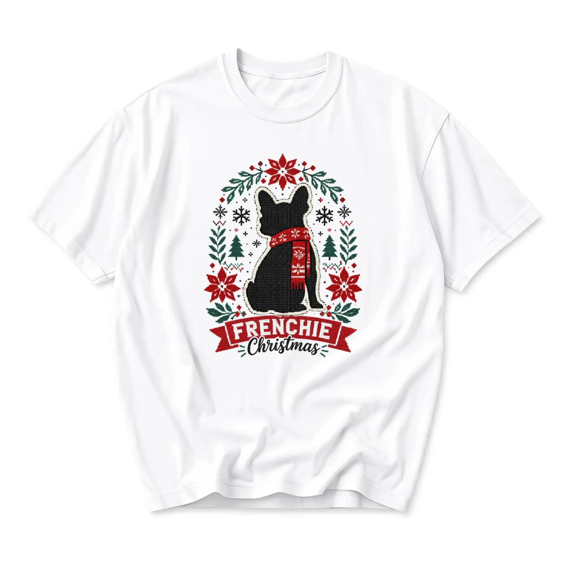 T-shirt Christmas Graphic Tee Cute Holiday Dog Illustration Casual Unisex