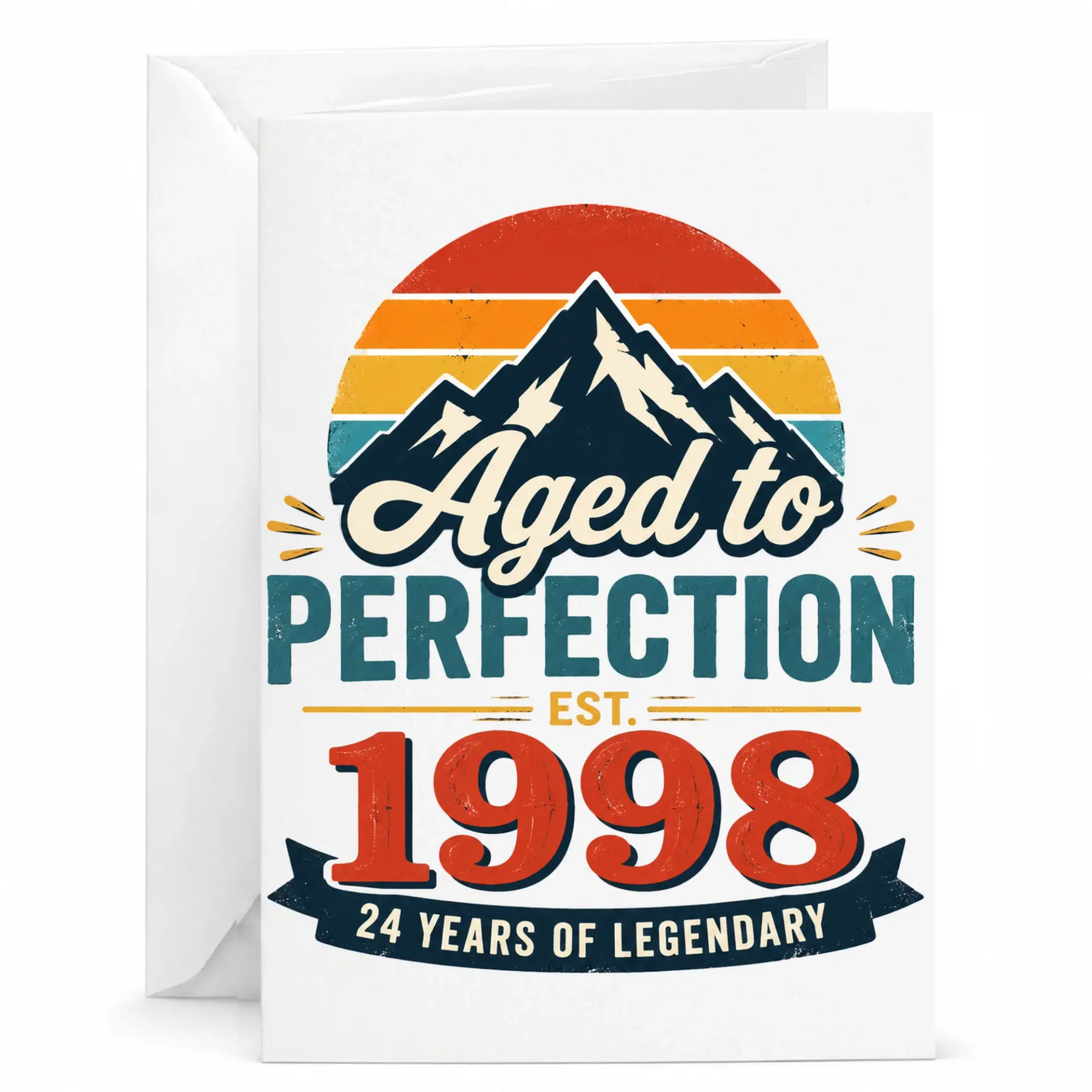 Birthday Card Aged to Perfection 1998 24 Years of Legendary Vintage Mountain Theme Greeting Card with White Envelope