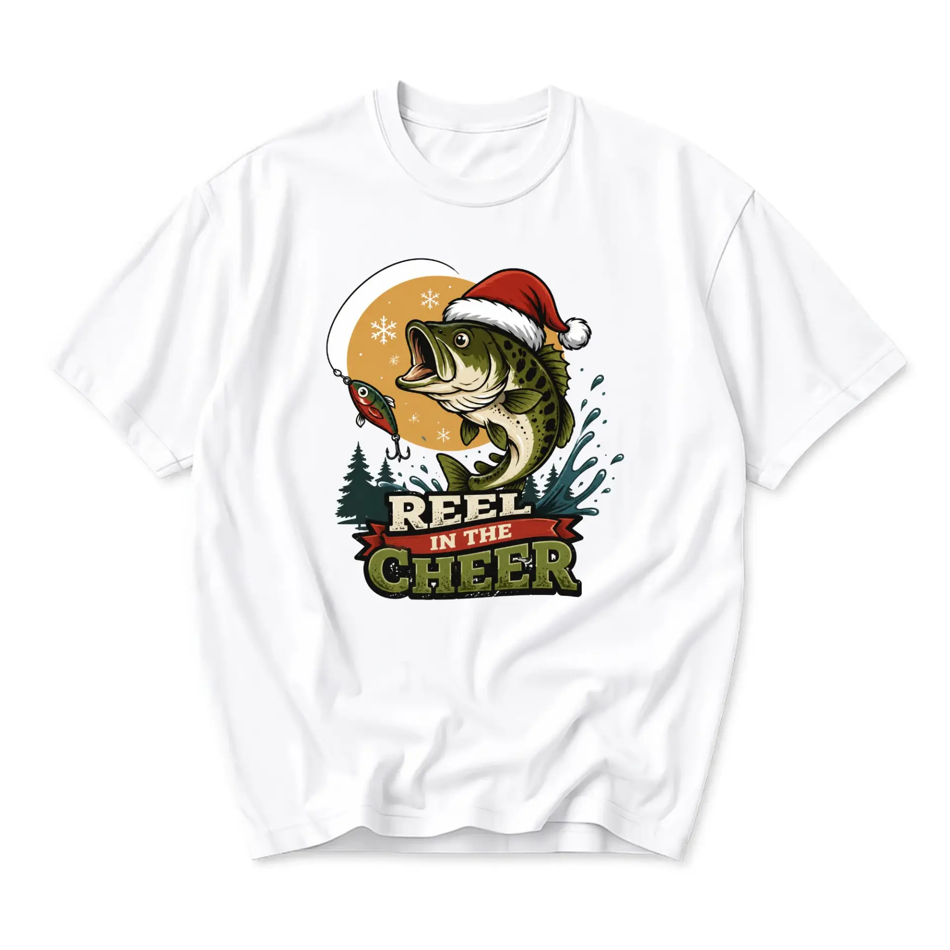 Graphic Tee Reel in the Cheer Fishing Christmas T-Shirt Unisex Casual Crew