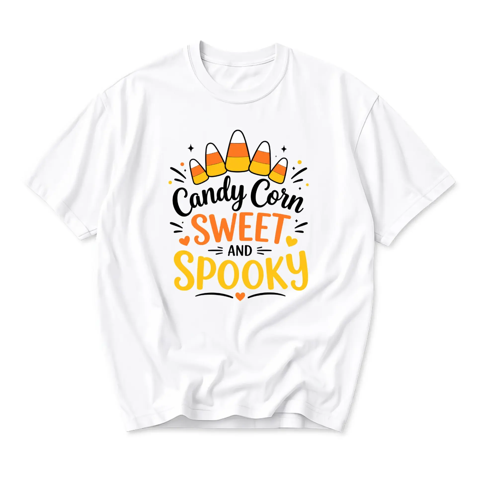 Funny Shirt Candy Corn Sweet and Spooky Graphic Tee Seasonal Fall Unisex Cotton Blend Crew Neck Casual Apparel