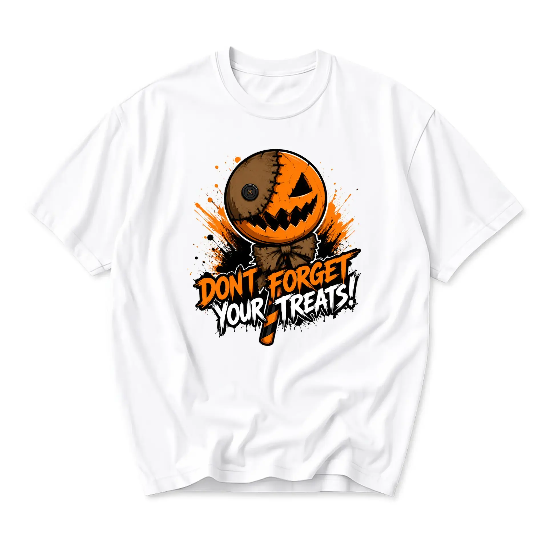 Graphic Tee Don't Forget Your Treats Pumpkin Lollipop Unisex Casual Shirt for Fall Holiday Season and Everyday Wear