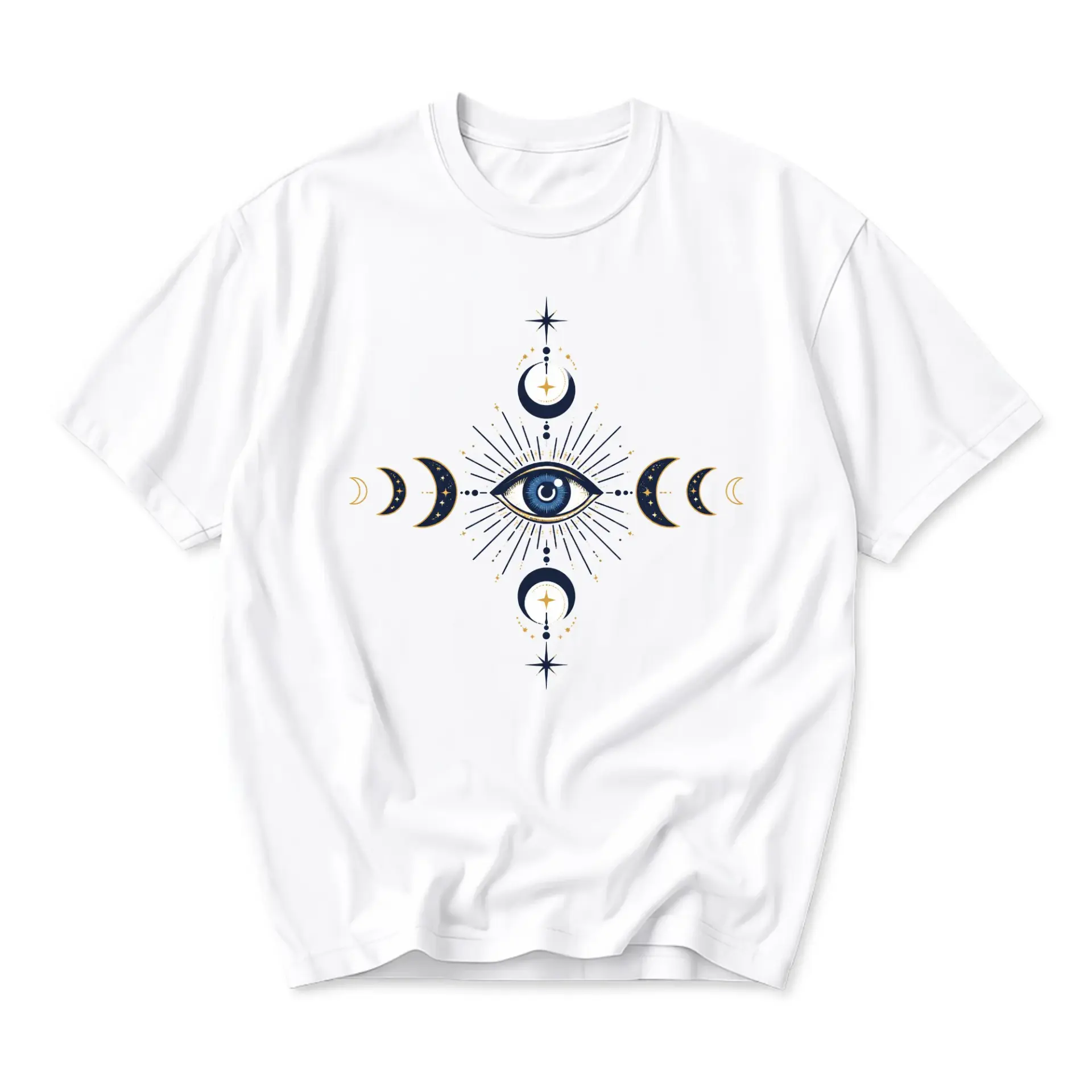 Graphic Tee Celestial Eye Moon Phases Print Unisex Casual Crew Neck Soft Cotton Blend Everyday Short Sleeve Shirt