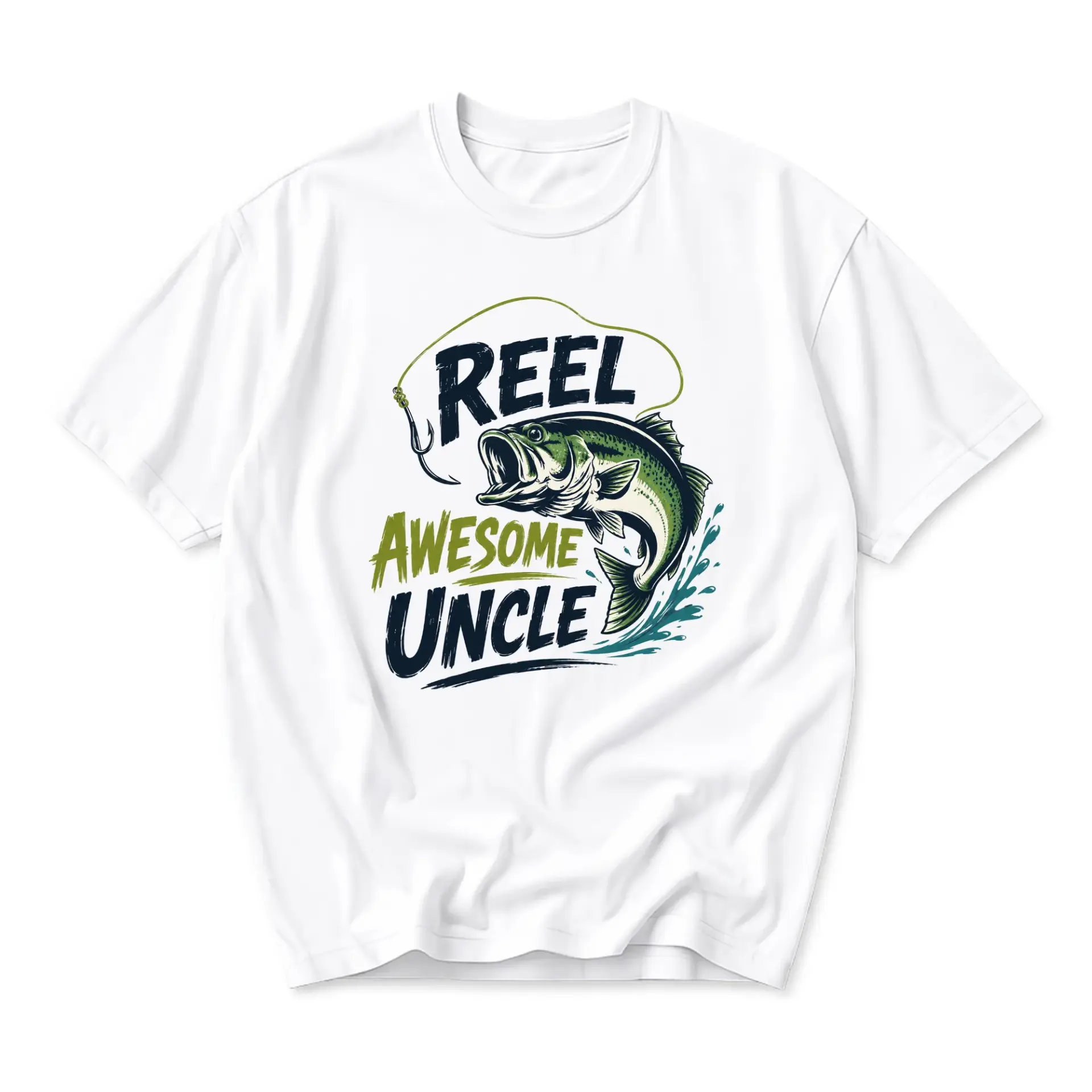Funny Shirt Reel Awesome Uncle Graphic Tee Gift for Anglers Casual Unisex Cotton Crew Neck Short Sleeve Top White