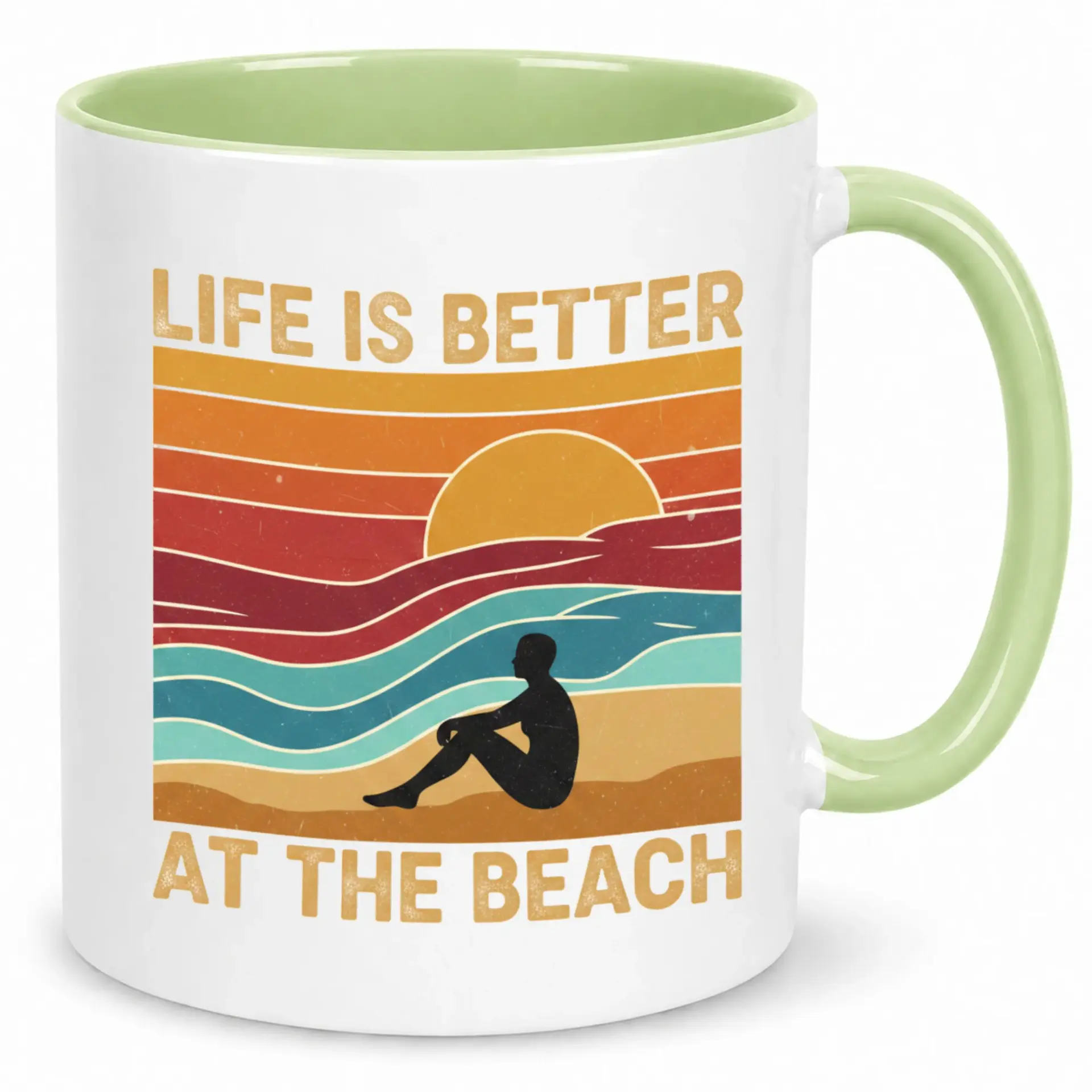 Coffee Mug Ceramic Funny Beach Life Sunset Design, Relaxing Tropical Seaside Themed Drinkware, Vacation Vibes Kitchen Office Decor Gift