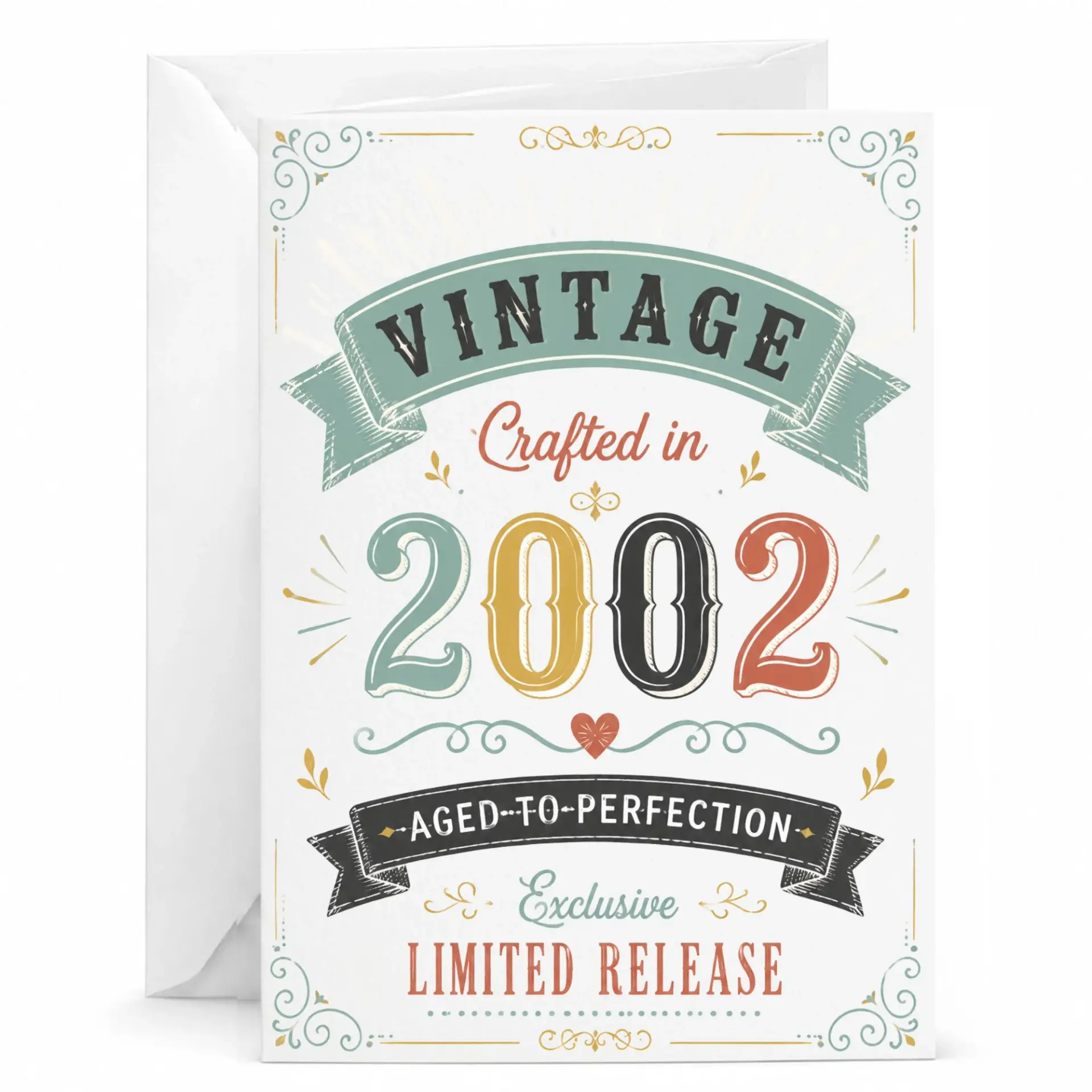 Birthday Card Vintage Crafted in 2002 Aged to Perfection Greeting Card for Milestone Celebration with Included Envelope