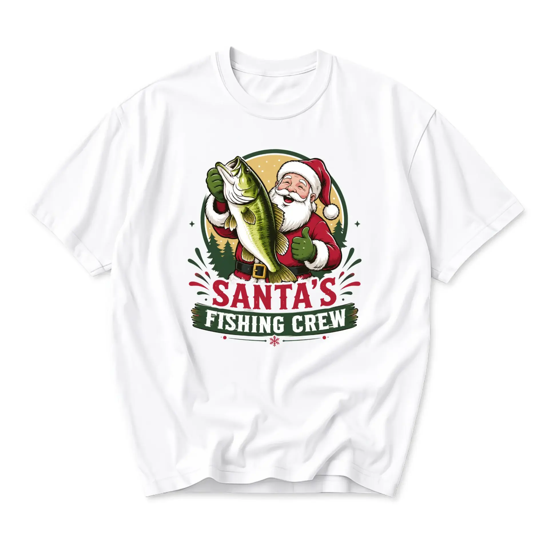 Funny Shirt Santa's Fishing Crew Graphic Tee Unisex Holiday Crewneck Gift Apparel for Outdoor Enthusiasts and Anglers