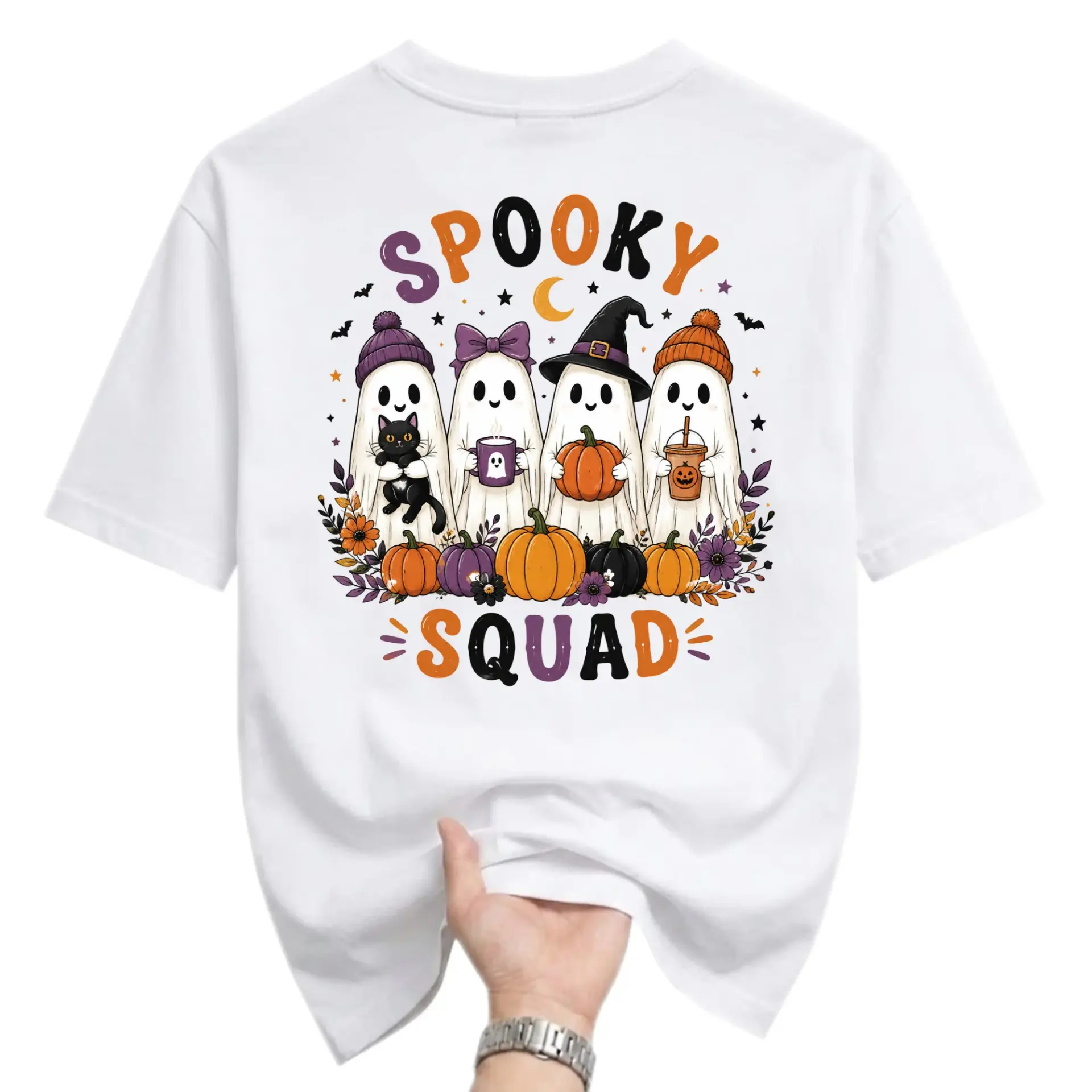 Funny Shirt Spooky Squad Ghost Graphic Tee Autumn Inspired Casual Wear Unisex Crew Neck Short Sleeve Cotton Top