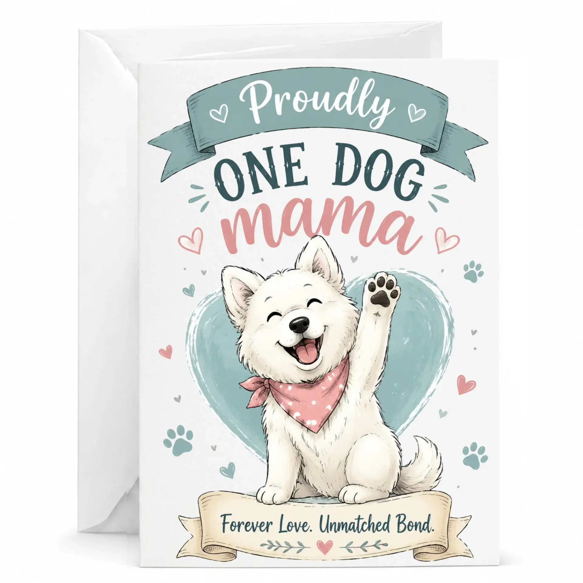 Dog Mama Greeting Card Cute Puppy Artwork for Pet Lovers Blank Note with Envelope Birthday Anniversary Gift