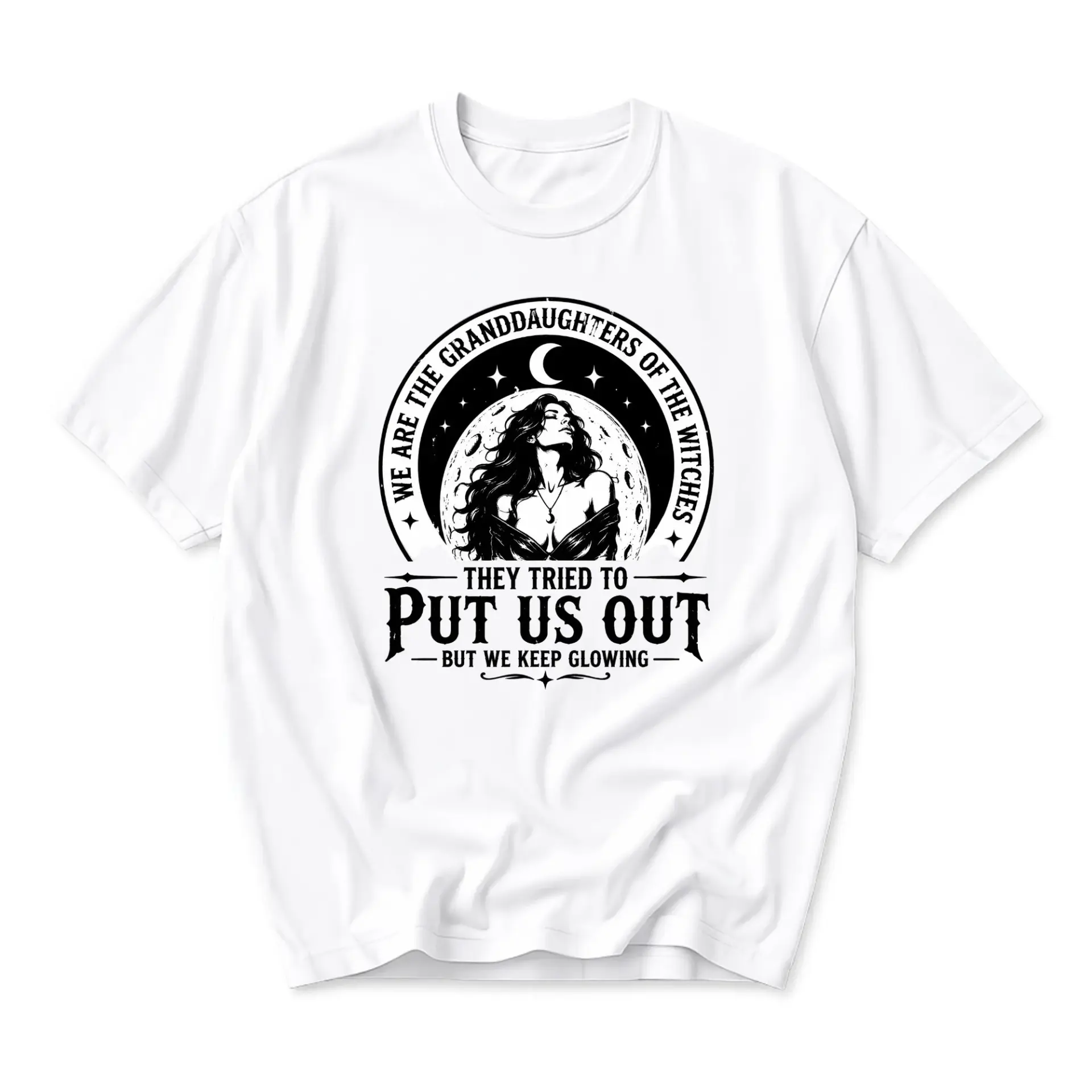 Graphic Tee We Are the Granddaughters of the Witches Moon Celestial Unisex Casual Short Sleeve Crew Neck Cotton Shirt
