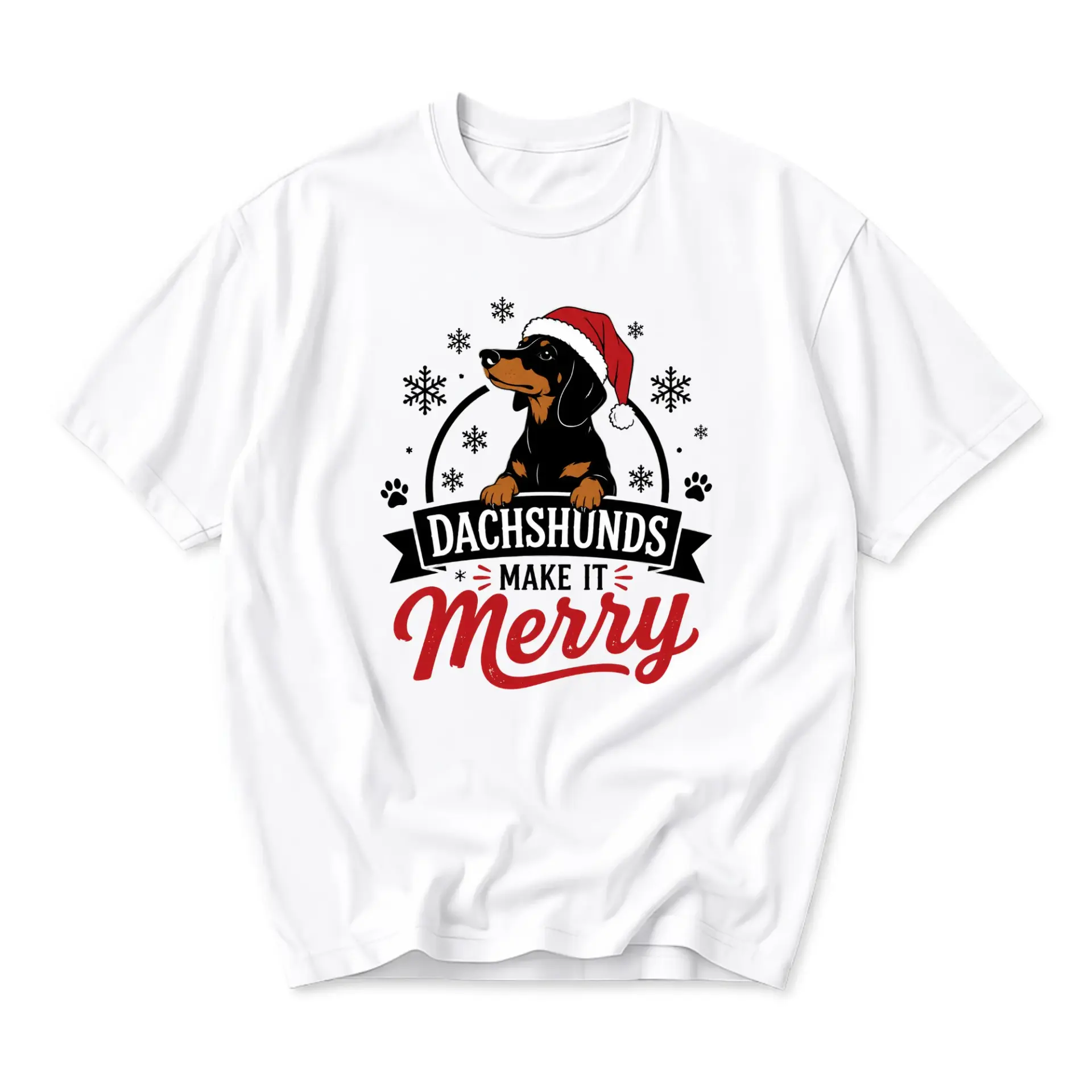 Funny Shirt Dachshunds Make It Merry Christmas Graphic Tee Unisex Crew Neck