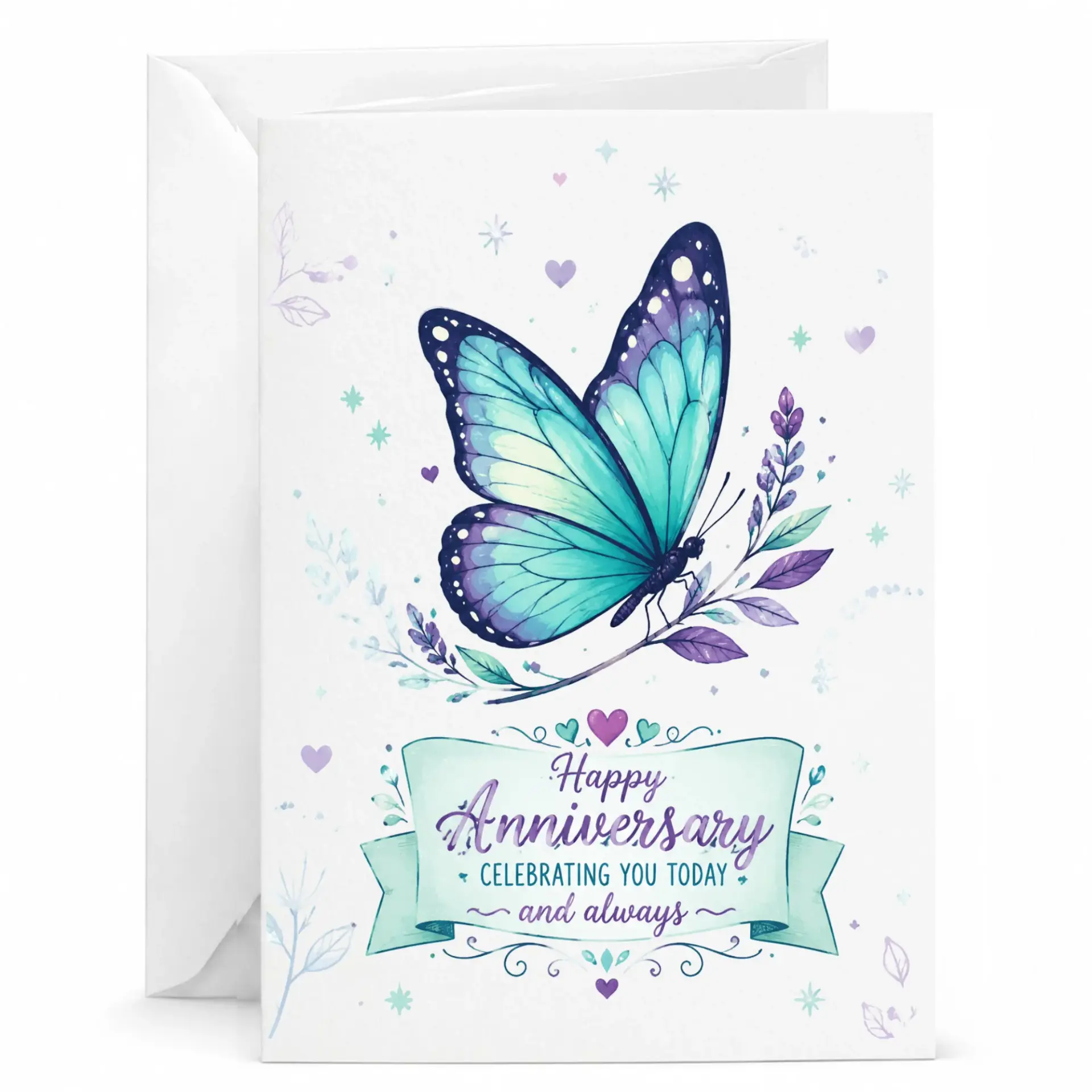 Happy Anniversary Greeting Card with Butterfly Design, Beautiful Floral Illustration for Special Occasion Celebration