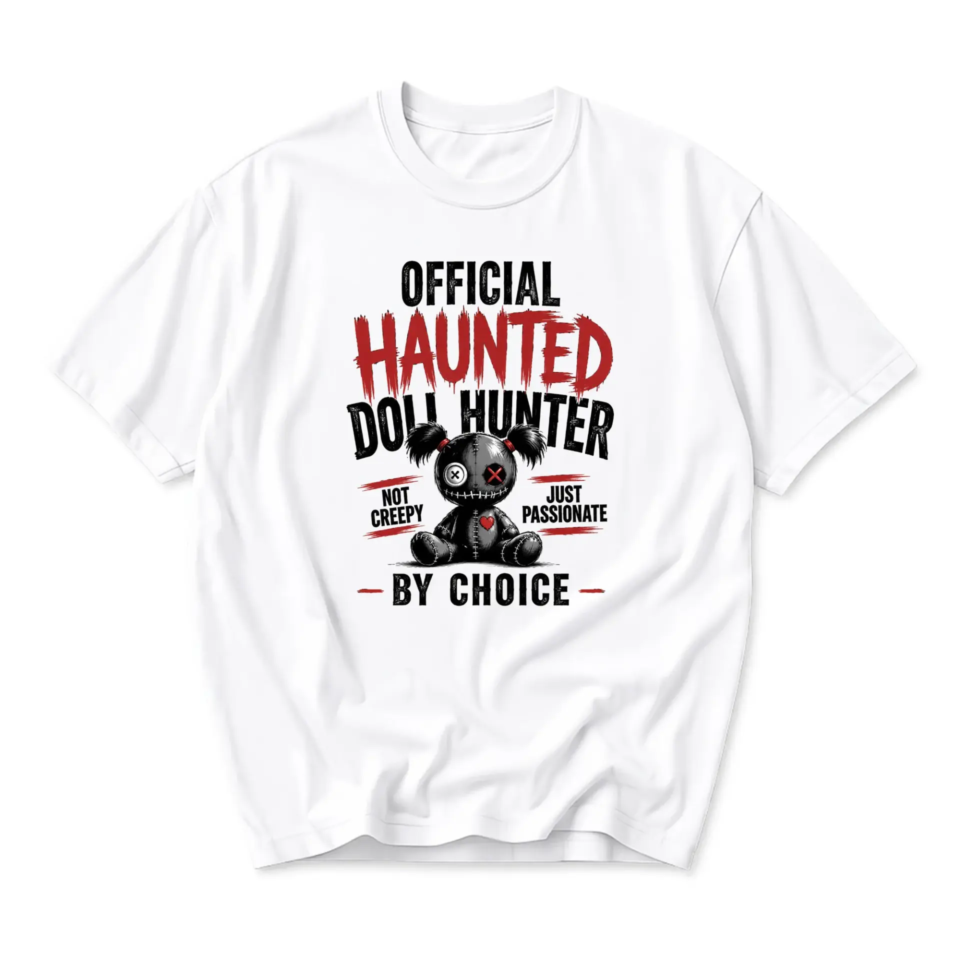 Funny Shirt Official Haunted Doll Hunter Graphic Tee Unisex Casual Apparel for Everyday Style and Enthusiasts