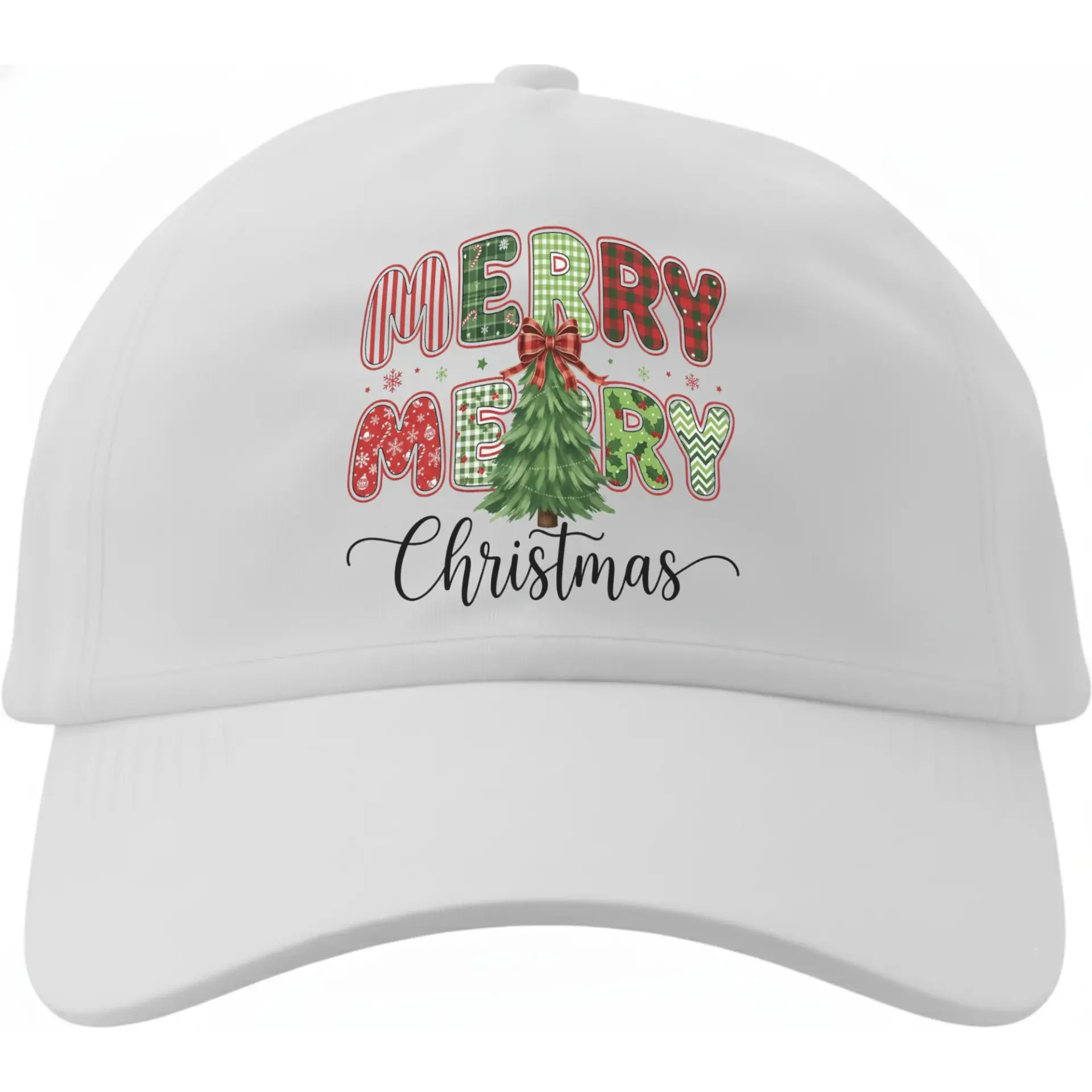 Baseball Cap Festive Holiday Merry Merry Christmas Graphic Print Low Profile Cotton Hat for Seasonal Casual Wear
