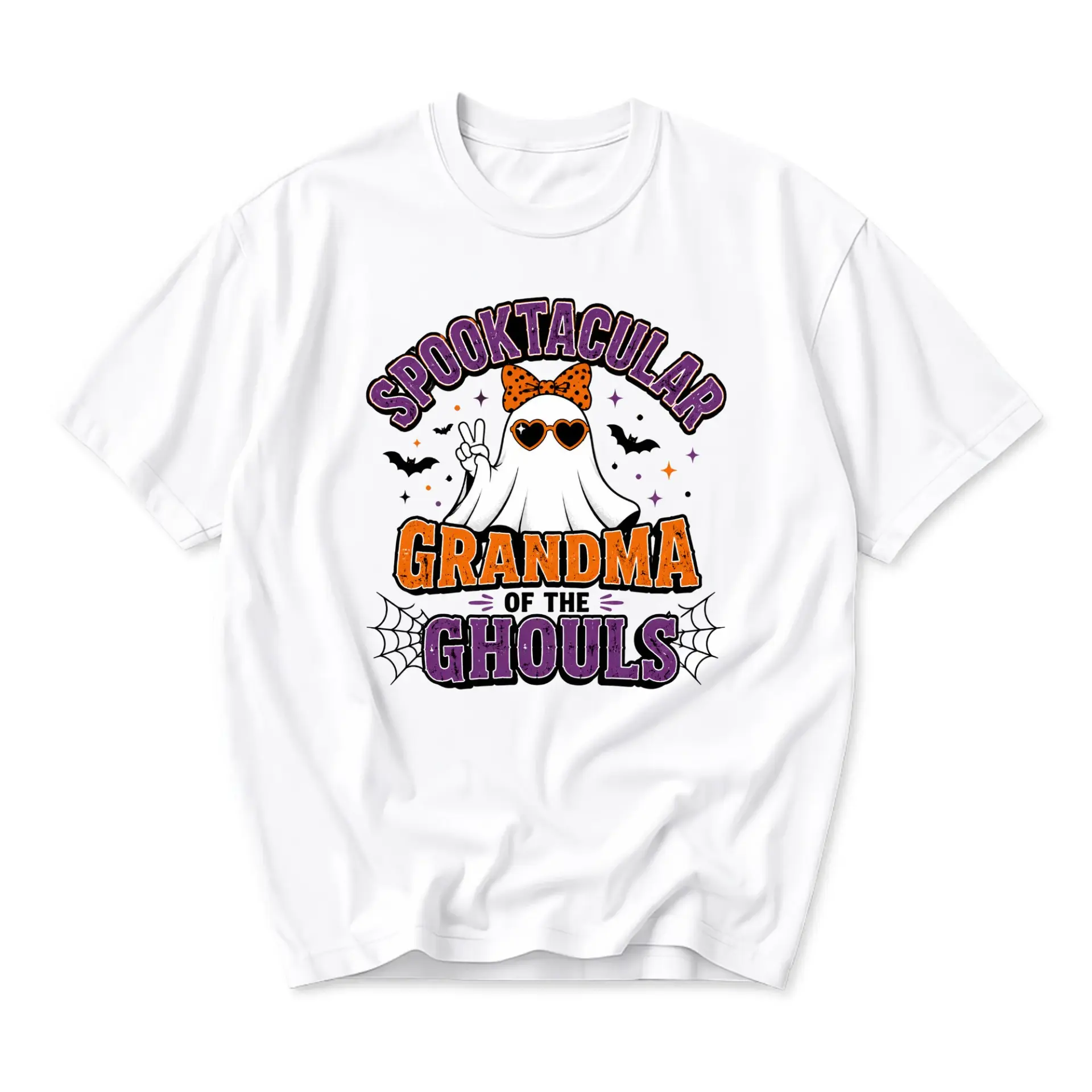 Funny Shirt Spooktacular Grandma of the Ghouls Graphic Tee Casual Holiday Unisex Crew Neck Cotton Blend Apparel