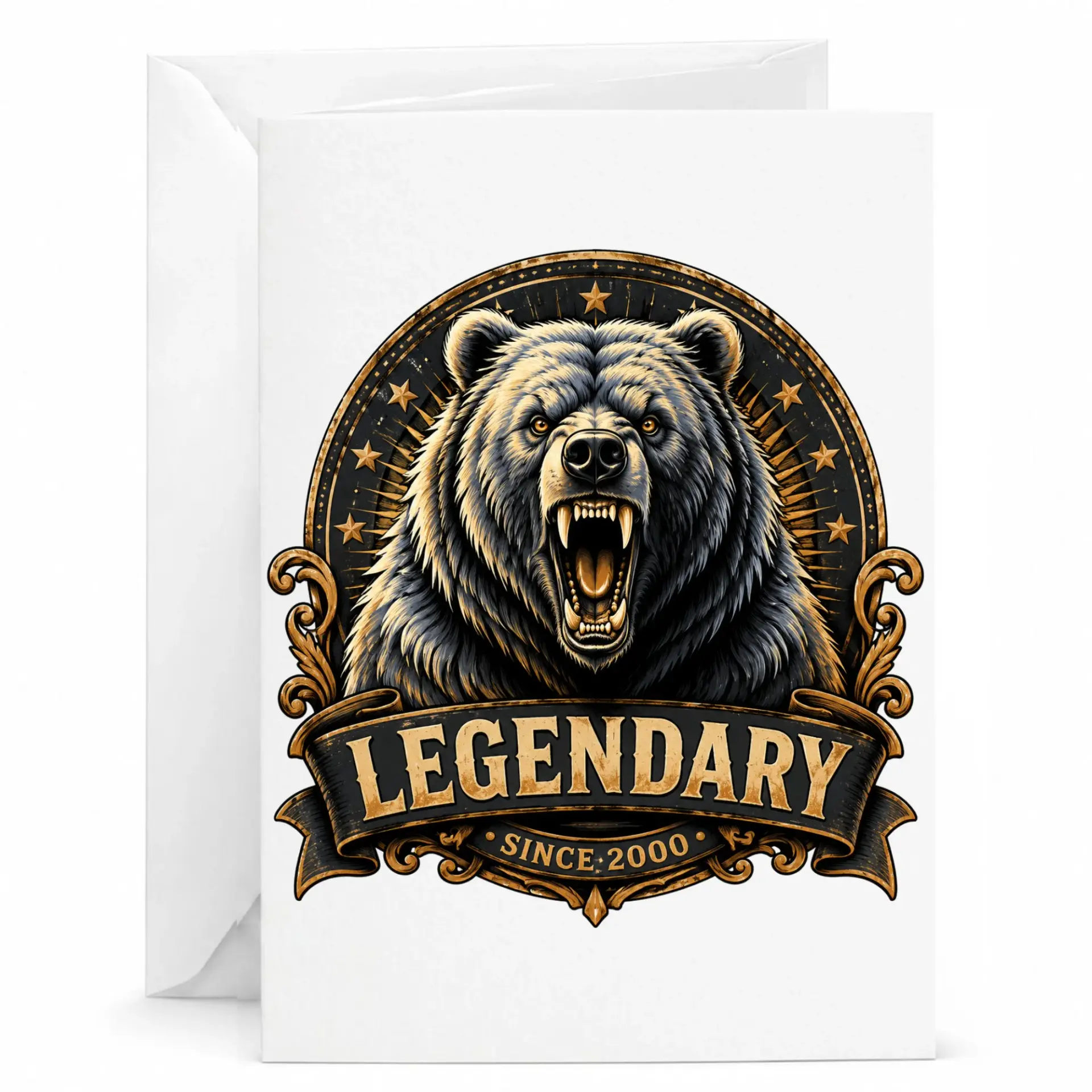 Legendary Since 2000 Greeting Card, Grizzly Bear Birthday Card with Envelope for Men and Women, Milestone Celebration