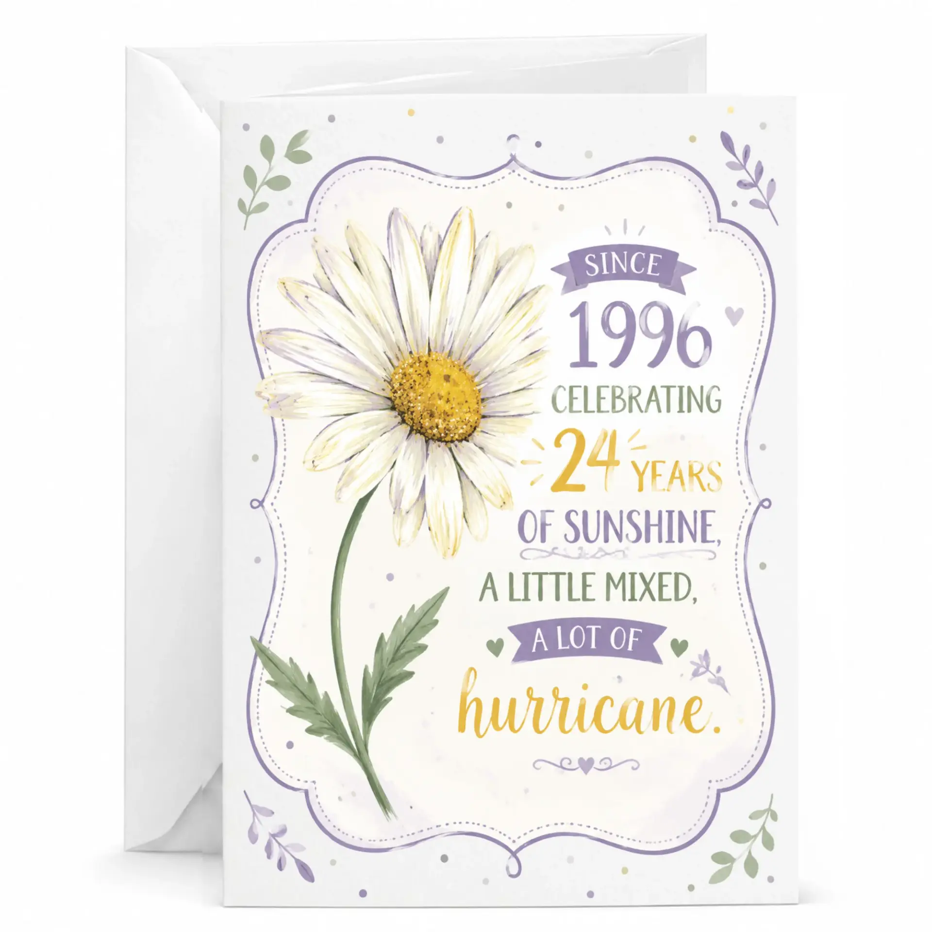 Birthday Card 24th Anniversary Greeting Card Featuring a Pretty Daisy Floral Design with Funny Sentiment