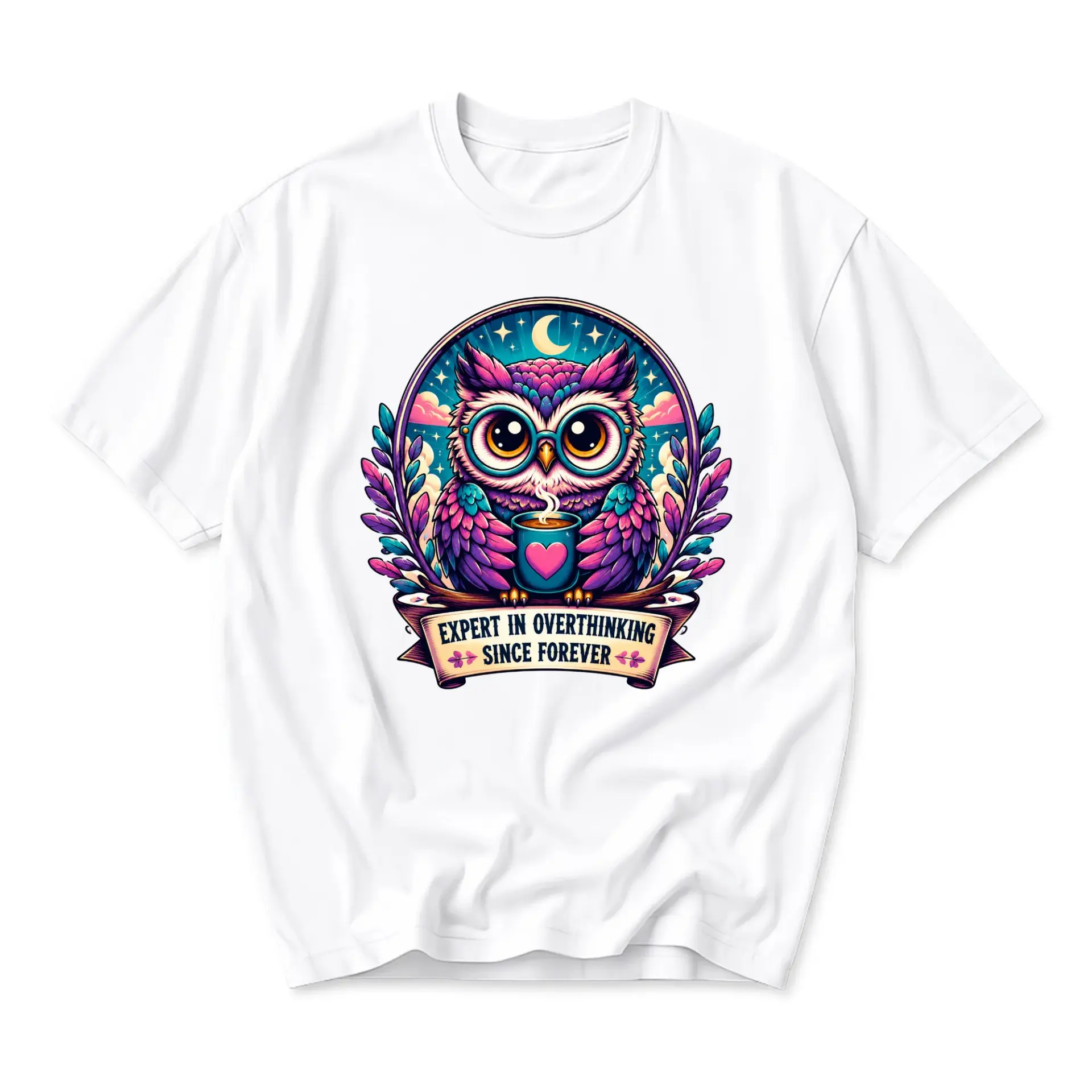 Funny Shirt Expert in Overthinking Since Forever Graphic Tee Cute Wise Owl Illustration Unisex Cotton Casual Wear